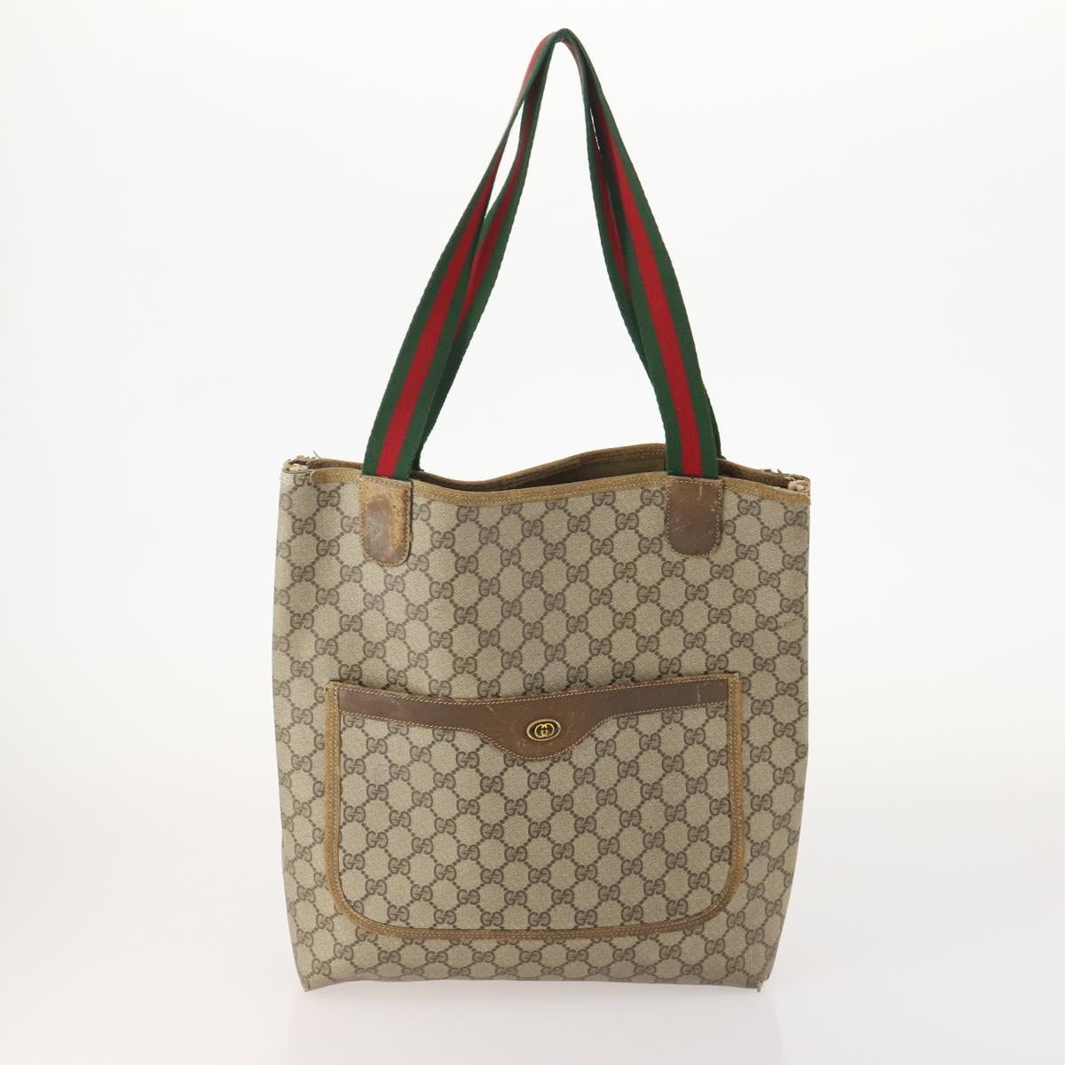 GUCCI GG Supreme Web Sherry Line Tote Bag PVC 3 Set Beige Auth 177075
