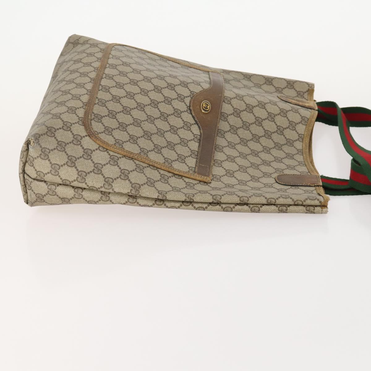 GUCCI GG Supreme Web Sherry Line Tote Bag PVC 3 Set Beige Auth 177075