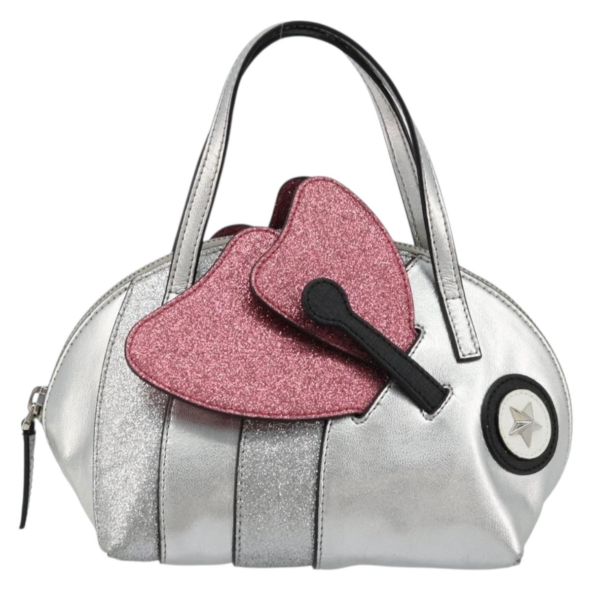GUCCI Children's Hand Bag Leather Silver Auth 177083A