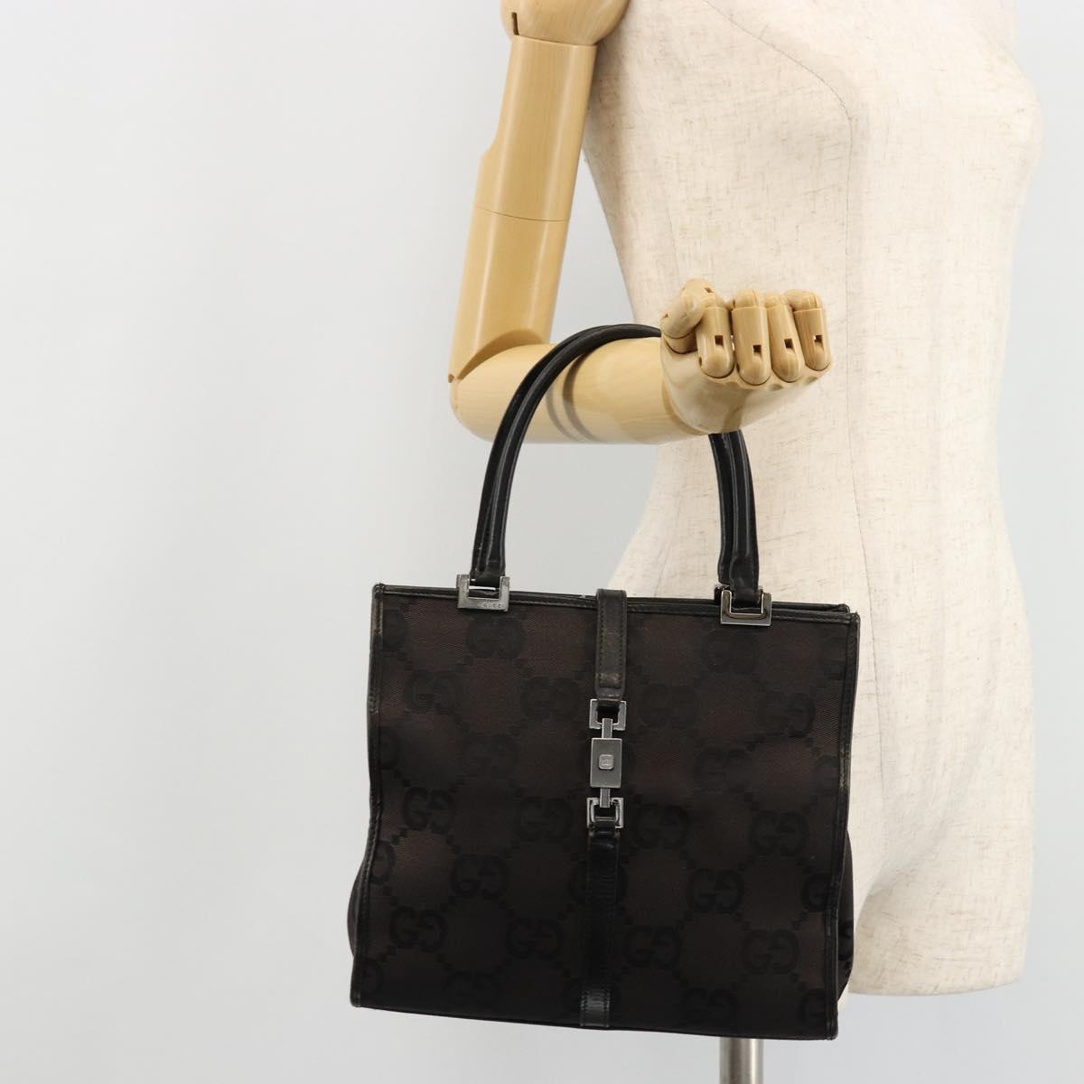 GUCCI GG Canvas Jackie Hand Bag Black Silver 002 1065 Auth 177085