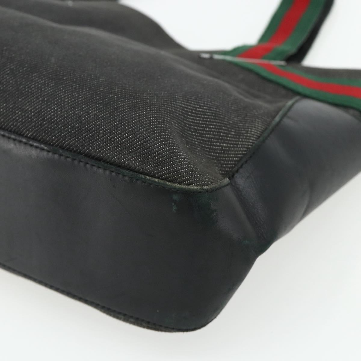 GUCCI Web Sherry Line Tote Bag Canvas Black Red Green 73983 Auth 177087