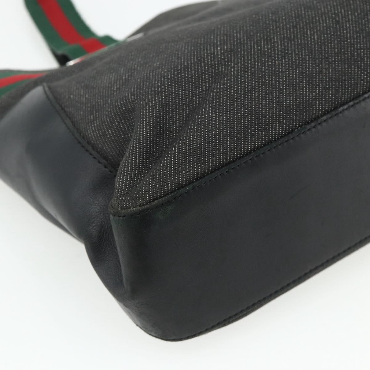 GUCCI Web Sherry Line Tote Bag Canvas Black Red Green 73983 Auth 177087