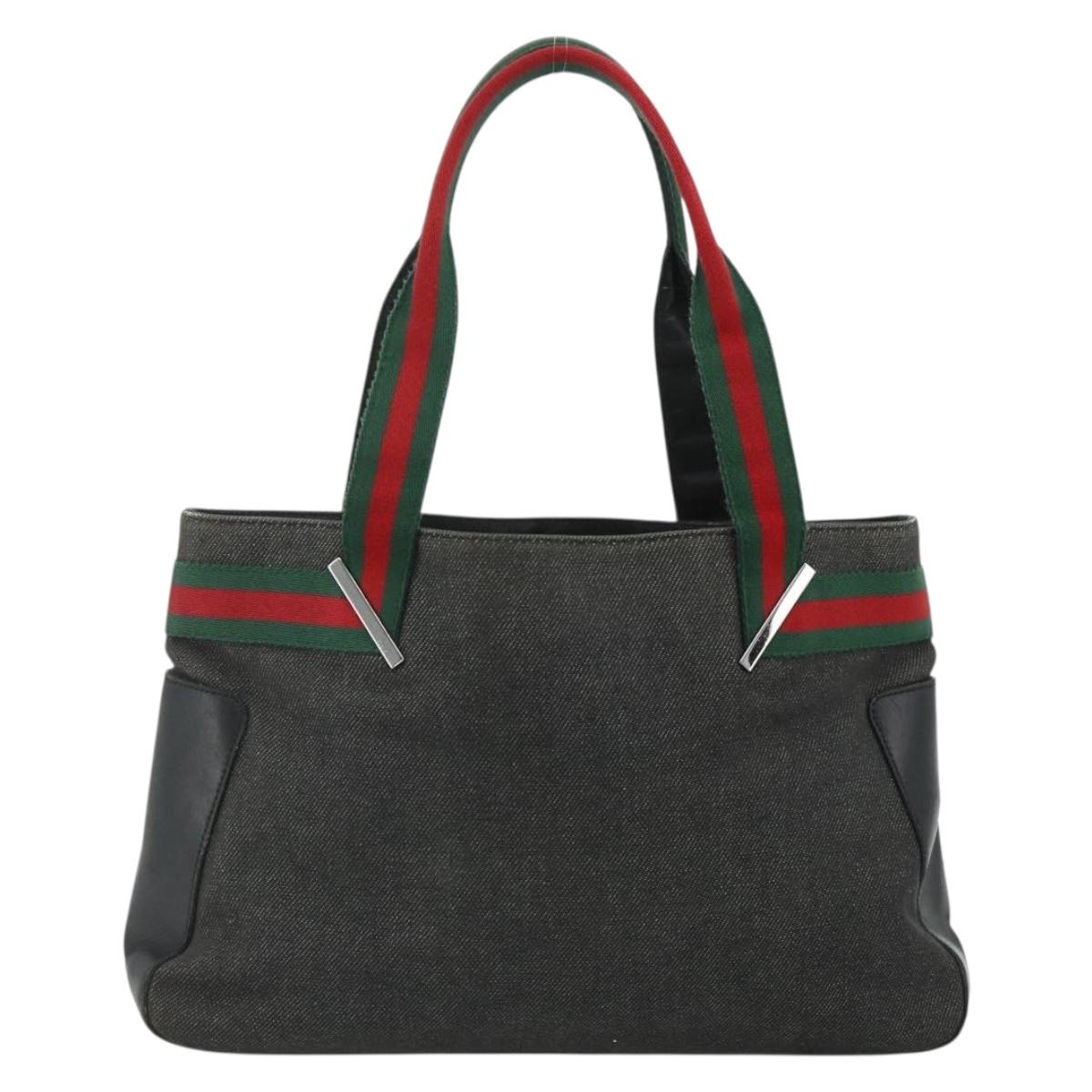 GUCCI Web Sherry Line Tote Bag Canvas Black Red Green 73983 Auth 177087