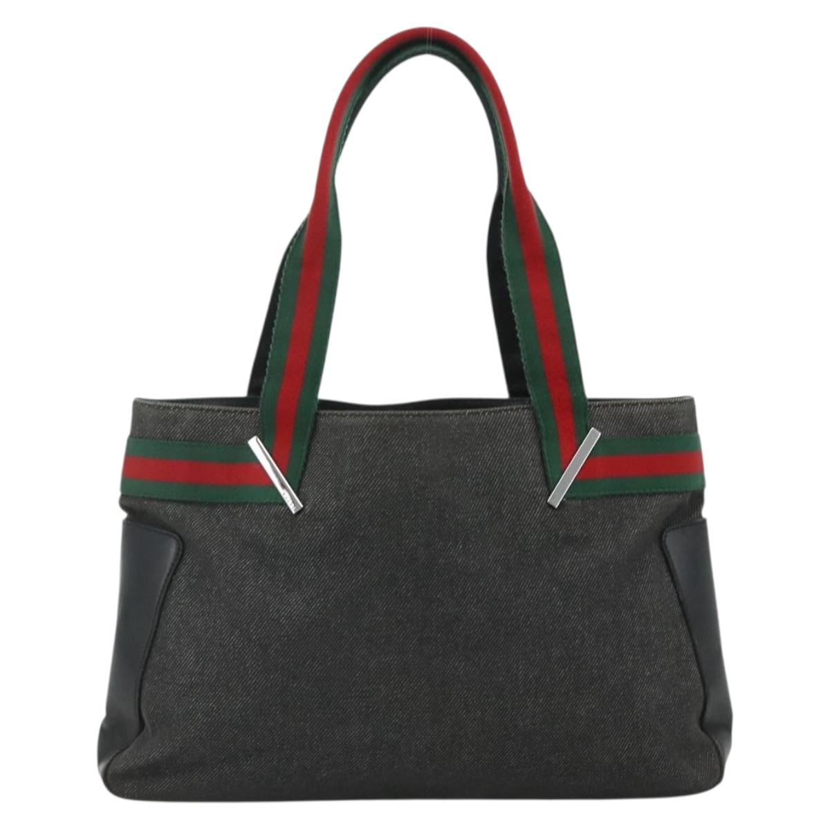 GUCCI Web Sherry Line Tote Bag Canvas Black Red Green 73983 Auth 177087