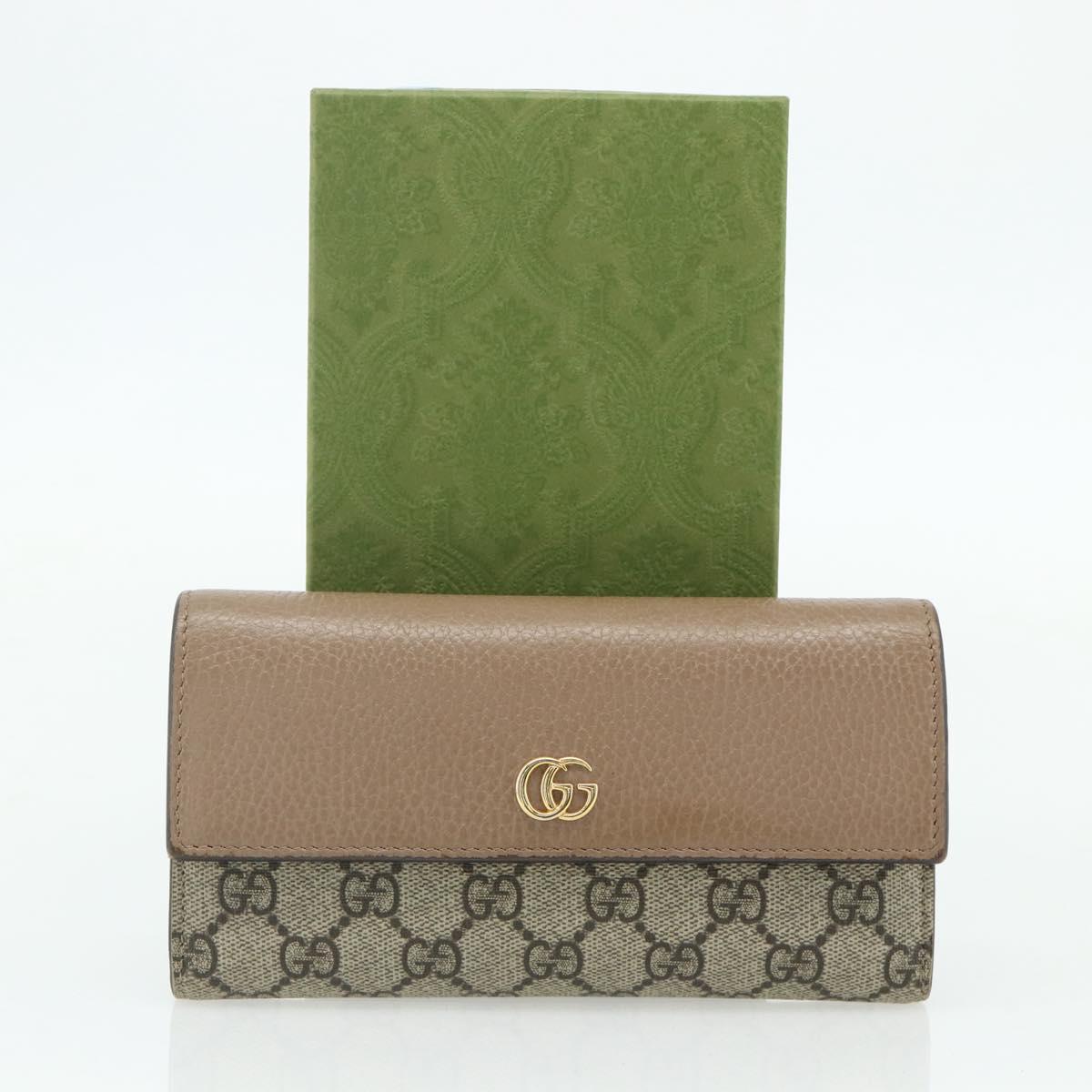 GUCCI GG Supreme Long Wallet PVC Beige Gold 456116 Auth 177101A