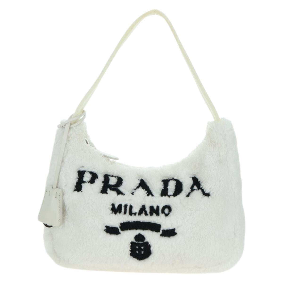PRADA Hand Bag Pile White Silver Auth 177111M