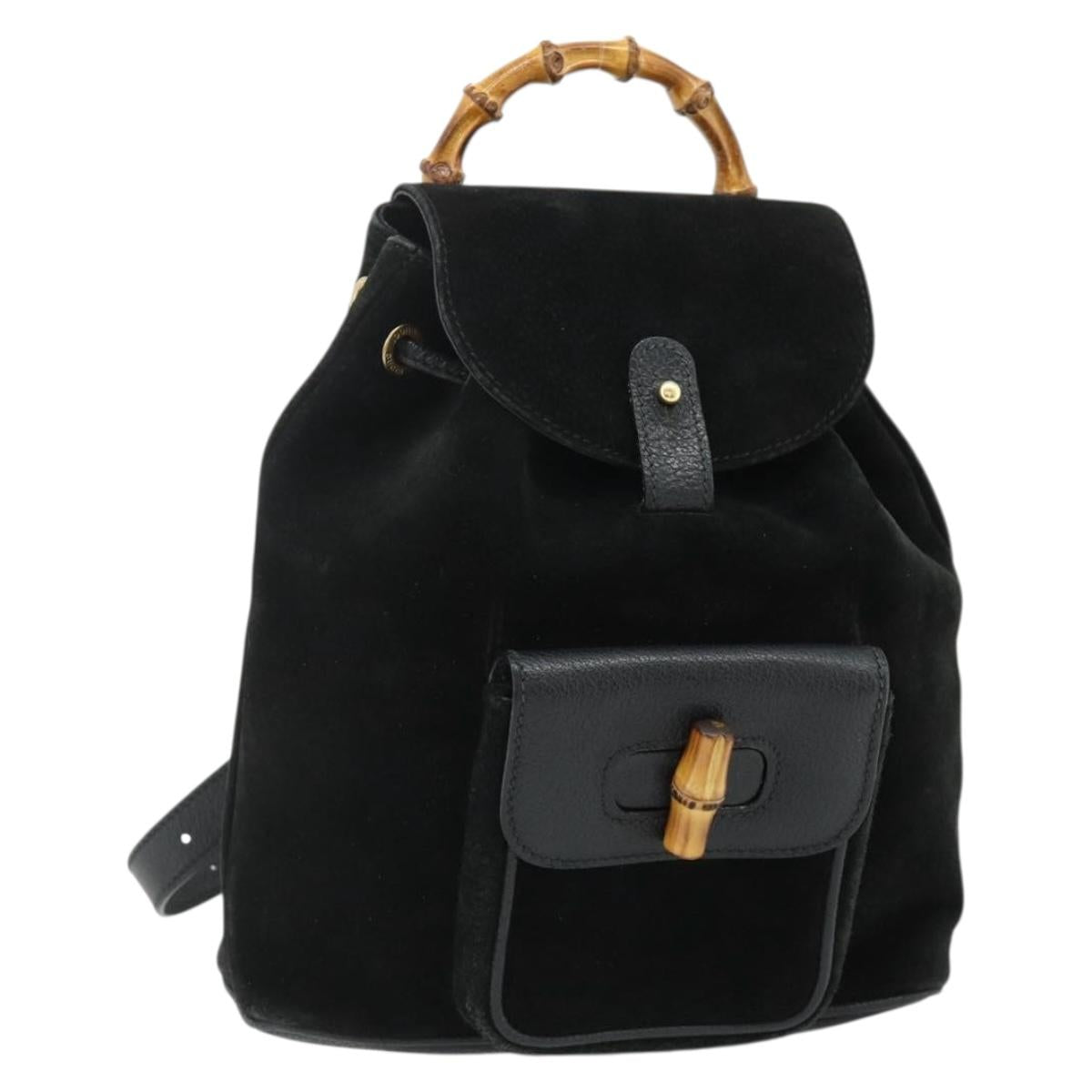GUCCI Bamboo Backpack Suede Black Gold 003 2034 0030 Auth 177116