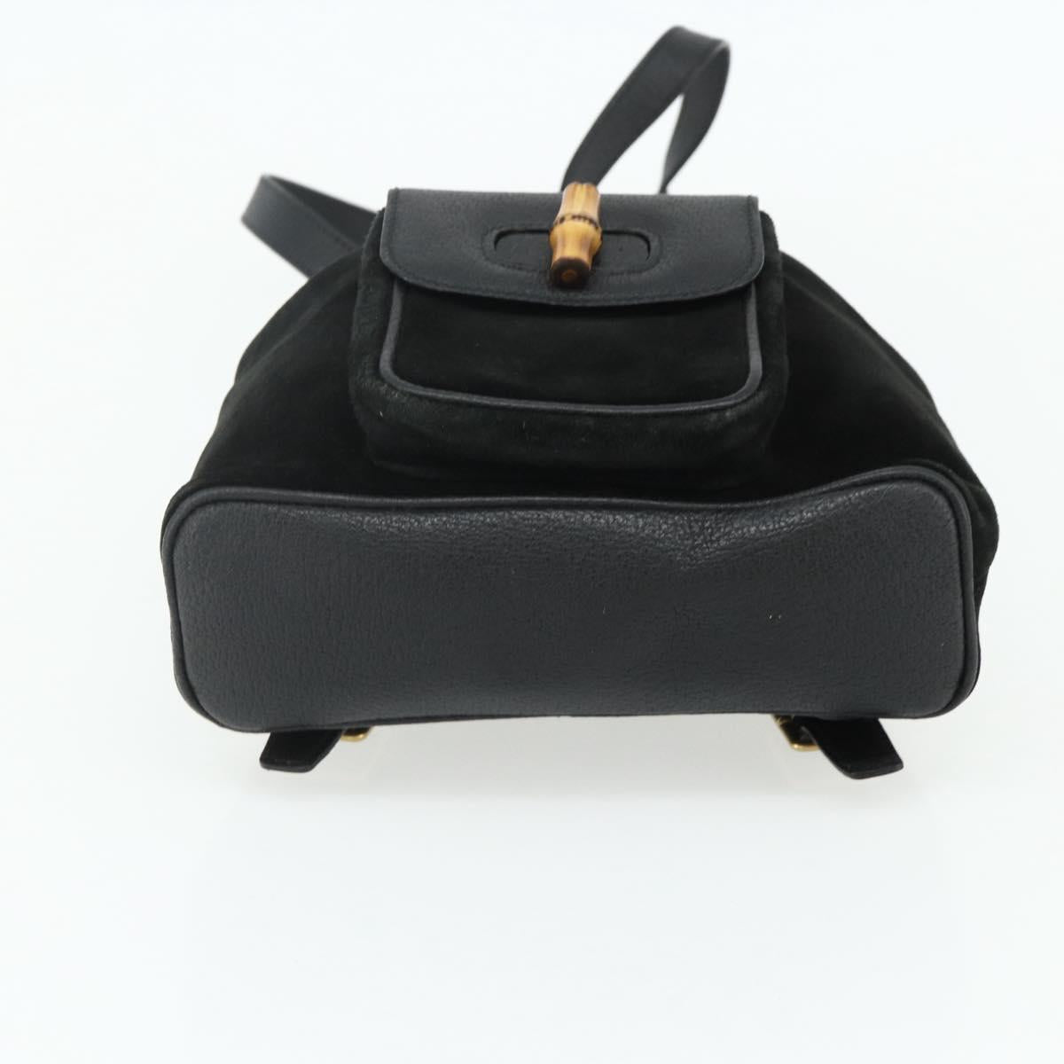 GUCCI Bamboo Backpack Suede Black Gold 003 2034 0030 Auth 177116