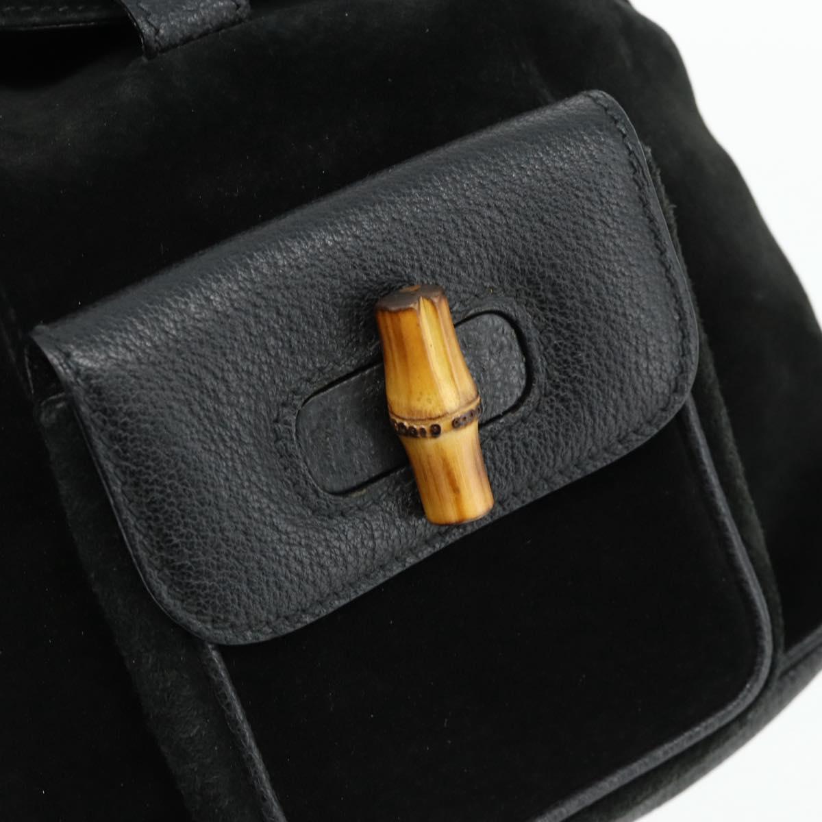 GUCCI Bamboo Backpack Suede Black Gold 003 2034 0030 Auth 177116