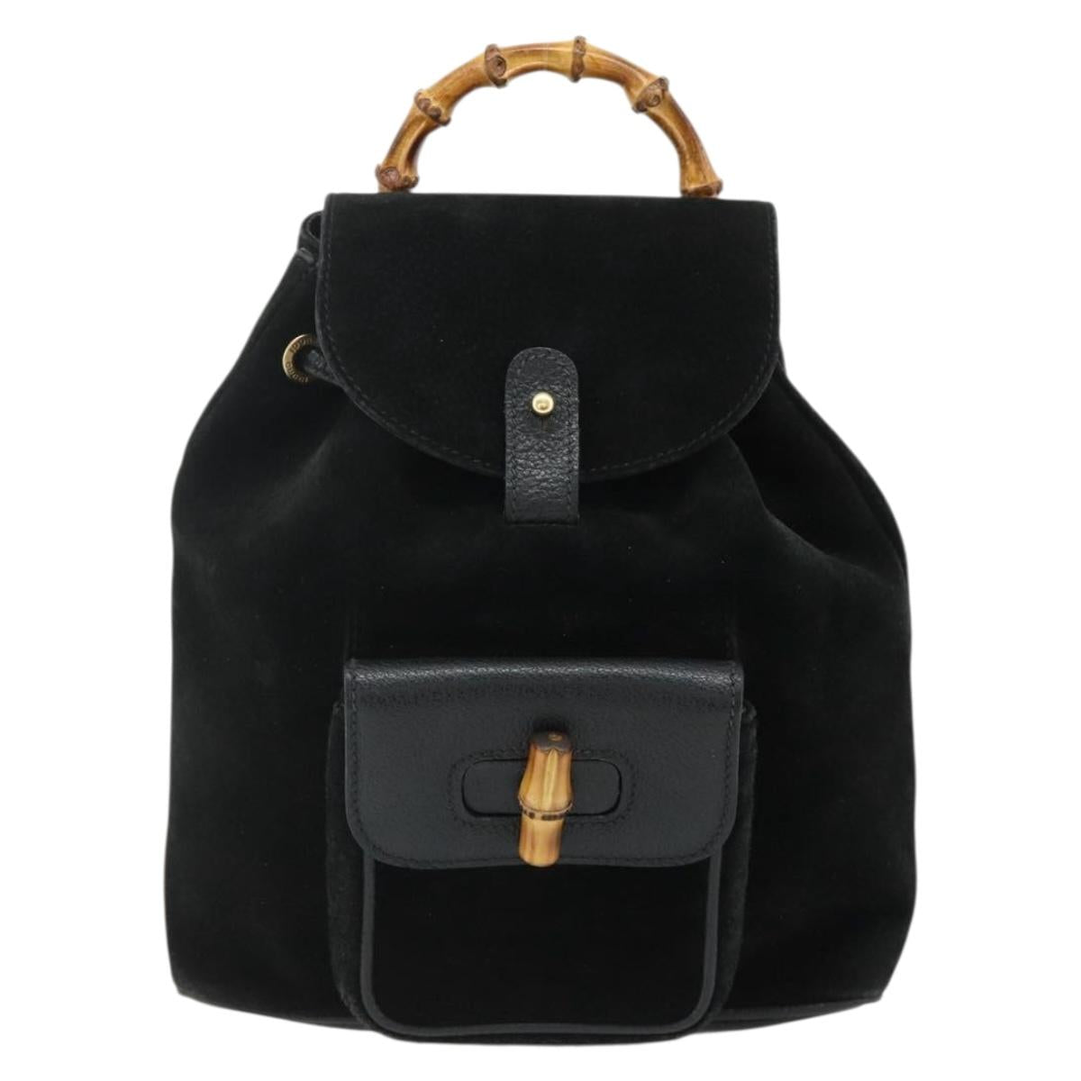 GUCCI Bamboo Backpack Suede Black Gold 003 2034 0030 Auth 177116
