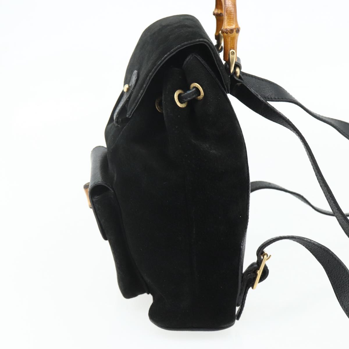 GUCCI Bamboo Backpack Suede Black Gold 003 2034 0030 Auth 177116