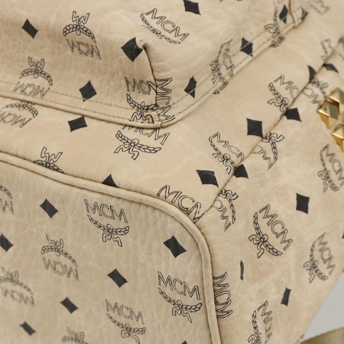 MCM Vicetos Logogram Backpack PVC Ivory Gold Auth 177118