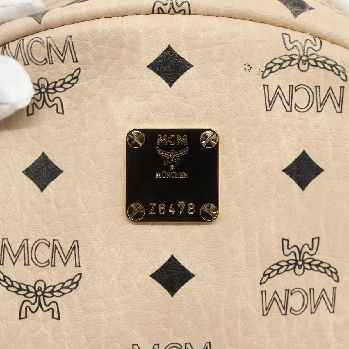 MCM Vicetos Logogram Backpack PVC Ivory Gold Auth 177118