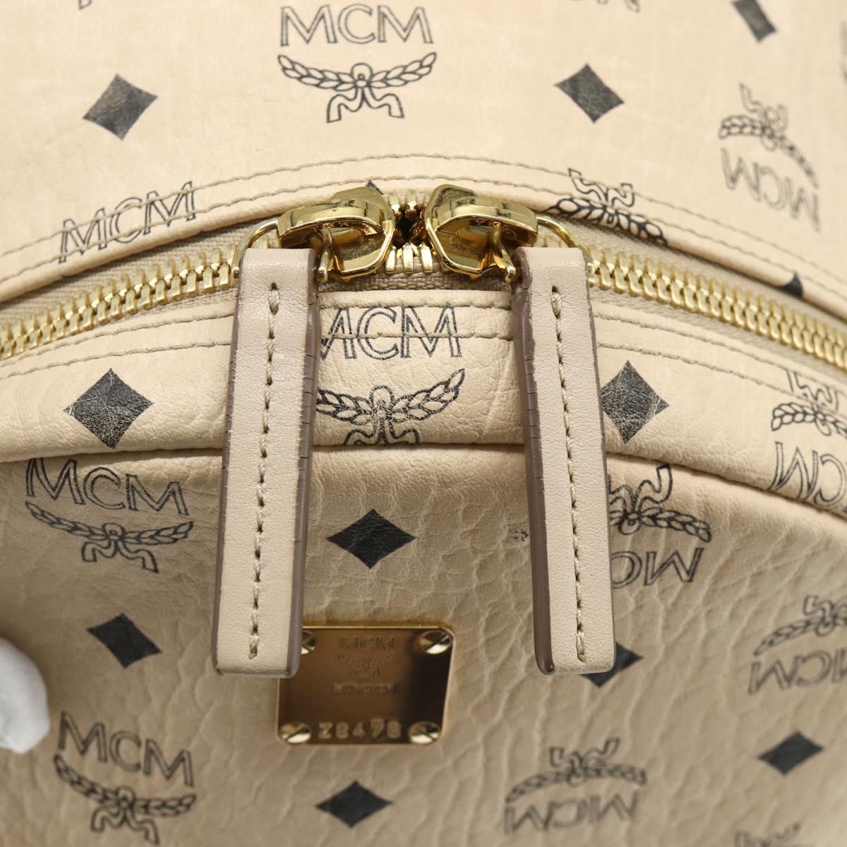 MCM Vicetos Logogram Backpack PVC Ivory Gold Auth 177118