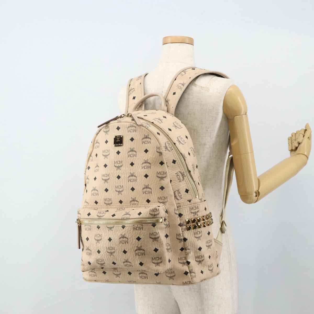 MCM Vicetos Logogram Backpack PVC Ivory Gold Auth 177118