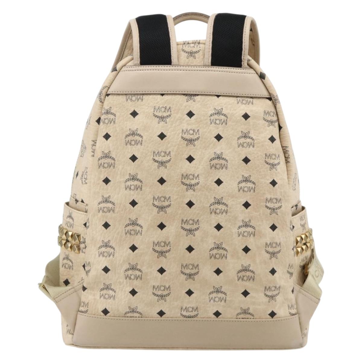 MCM Vicetos Logogram Backpack PVC Ivory Gold Auth 177118