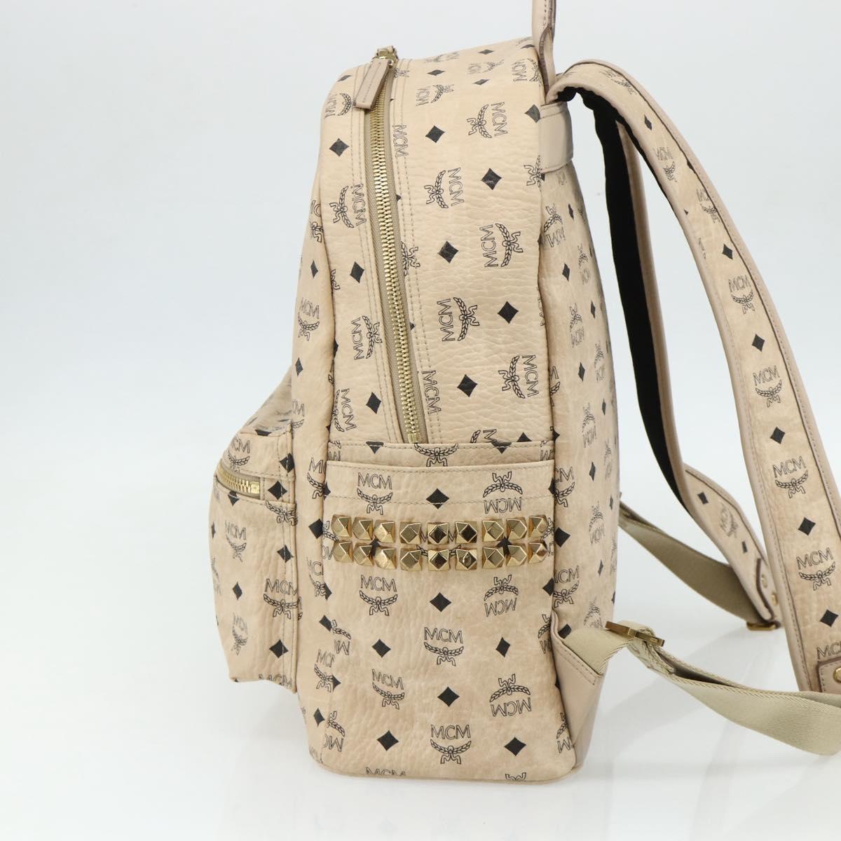 MCM Vicetos Logogram Backpack PVC Ivory Gold Auth 177118