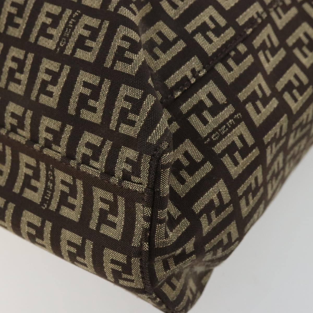 FENDI Zucchino Canvas Hand Bag Brown Silver Auth 177119