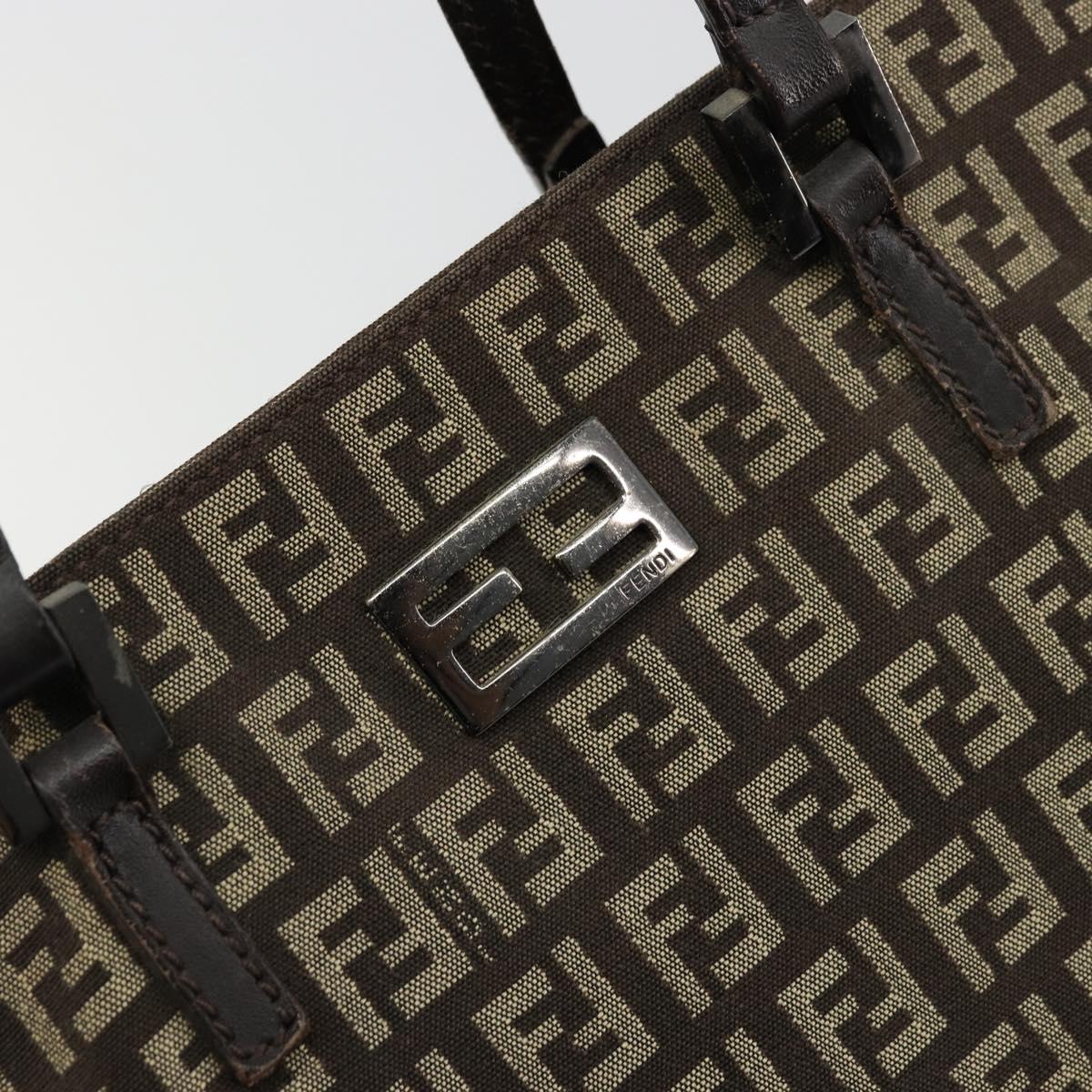 FENDI Zucchino Canvas Hand Bag Brown Silver Auth 177119