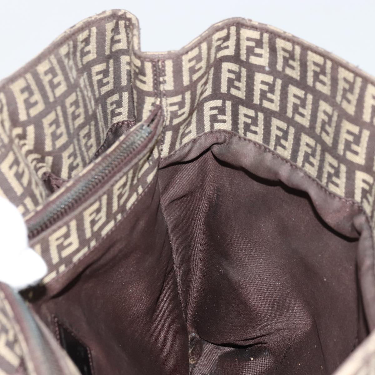 FENDI Zucchino Canvas Hand Bag Brown Silver Auth 177119