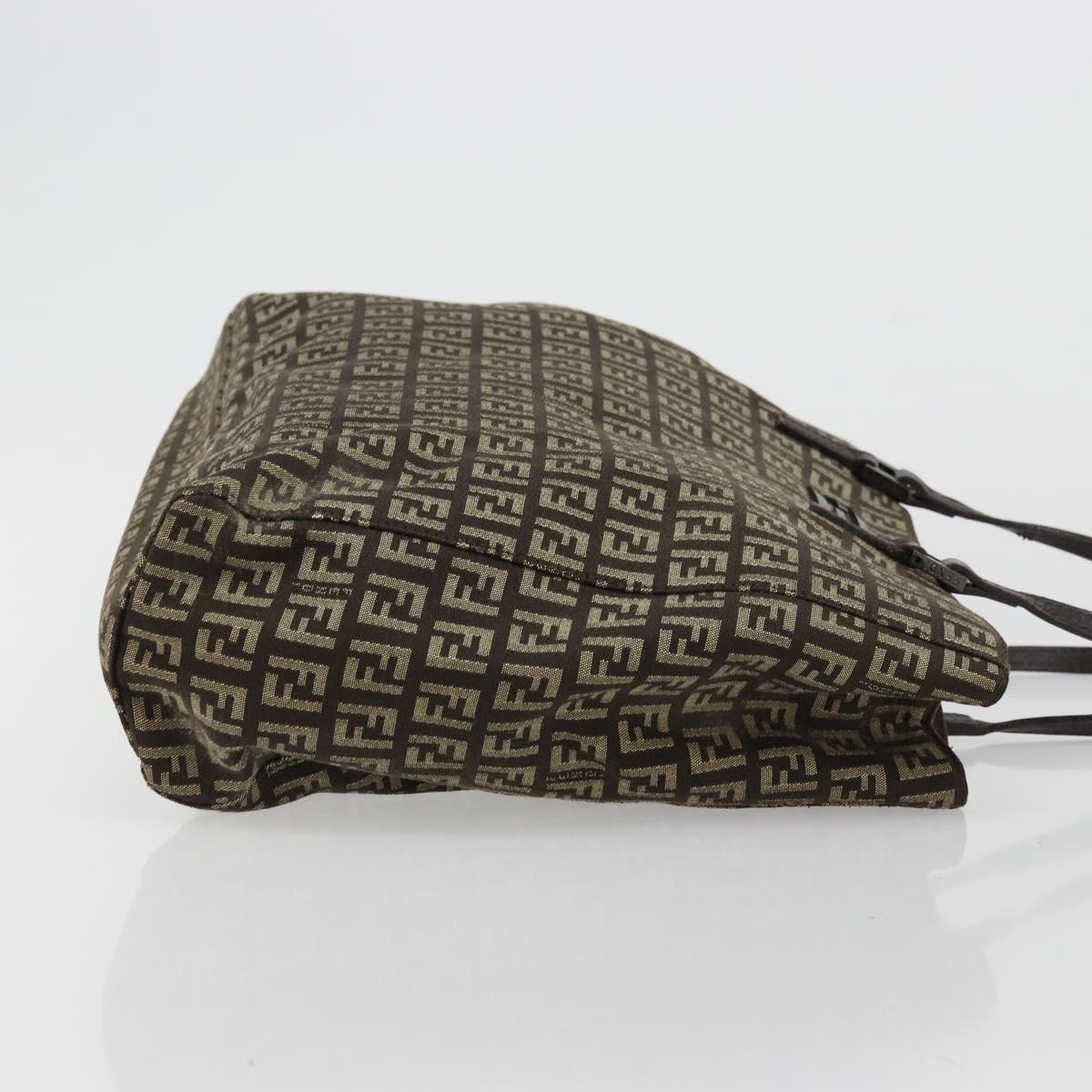 FENDI Zucchino Canvas Hand Bag Brown Silver Auth 177119