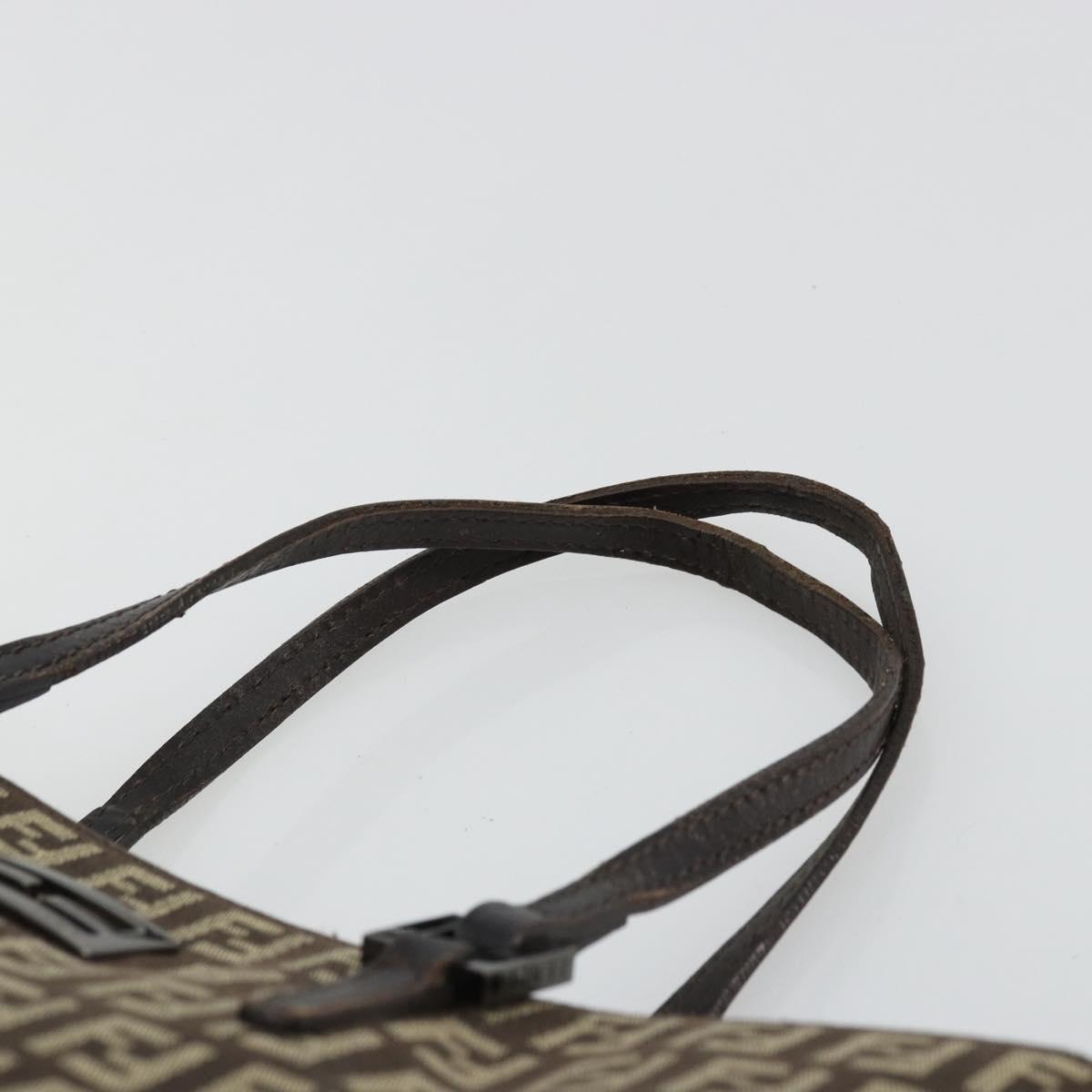 FENDI Zucchino Canvas Hand Bag Brown Silver Auth 177119
