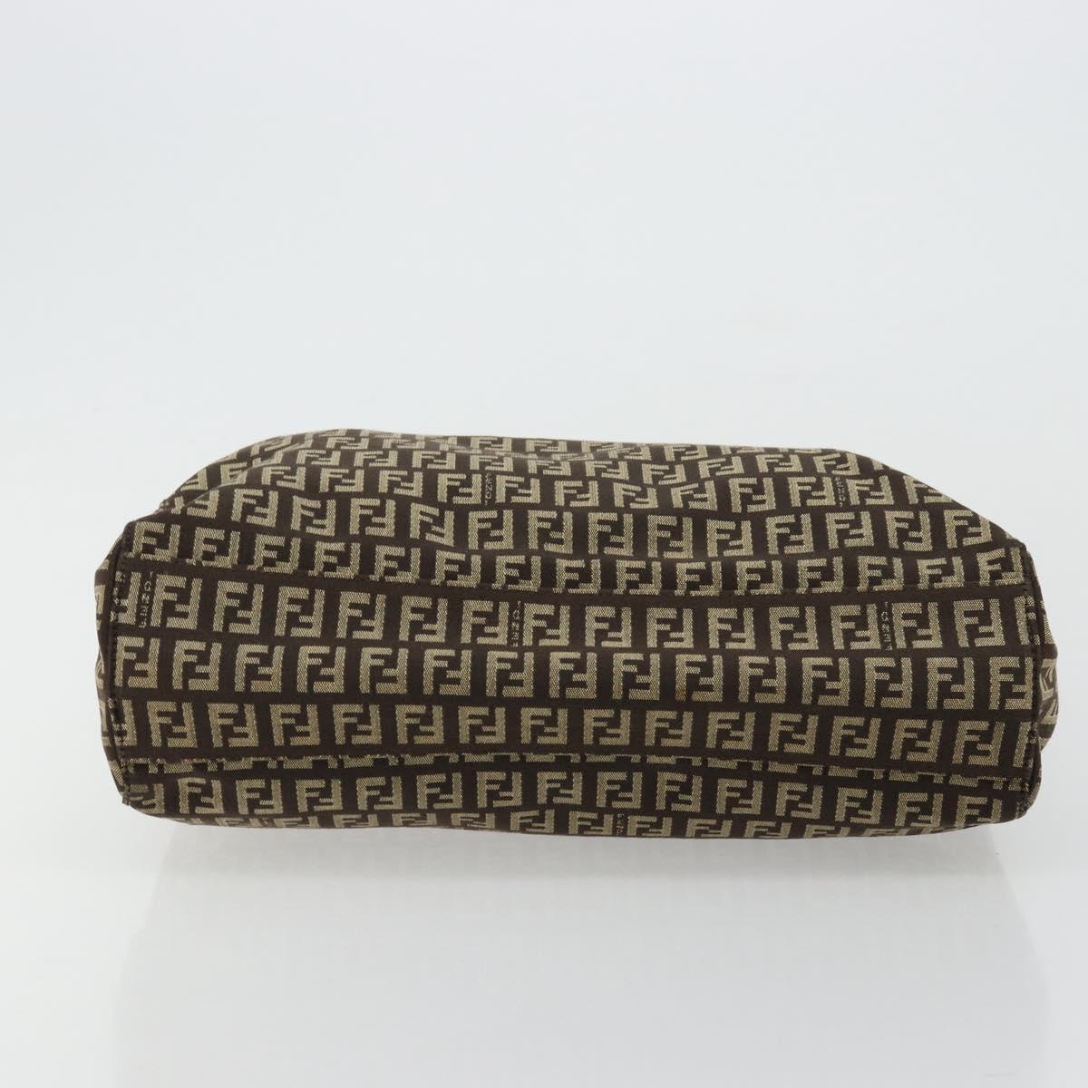 FENDI Zucchino Canvas Hand Bag Brown Silver Auth 177119