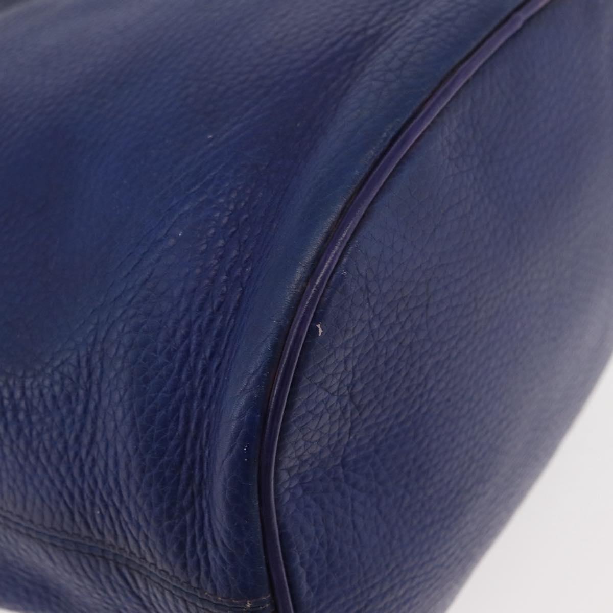 CELINE Chain Shoulder Bag Leather Blue Silver Auth 177125A