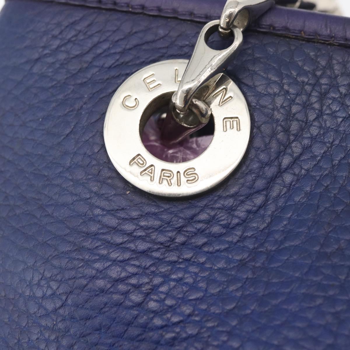 CELINE Chain Shoulder Bag Leather Blue Silver Auth 177125A