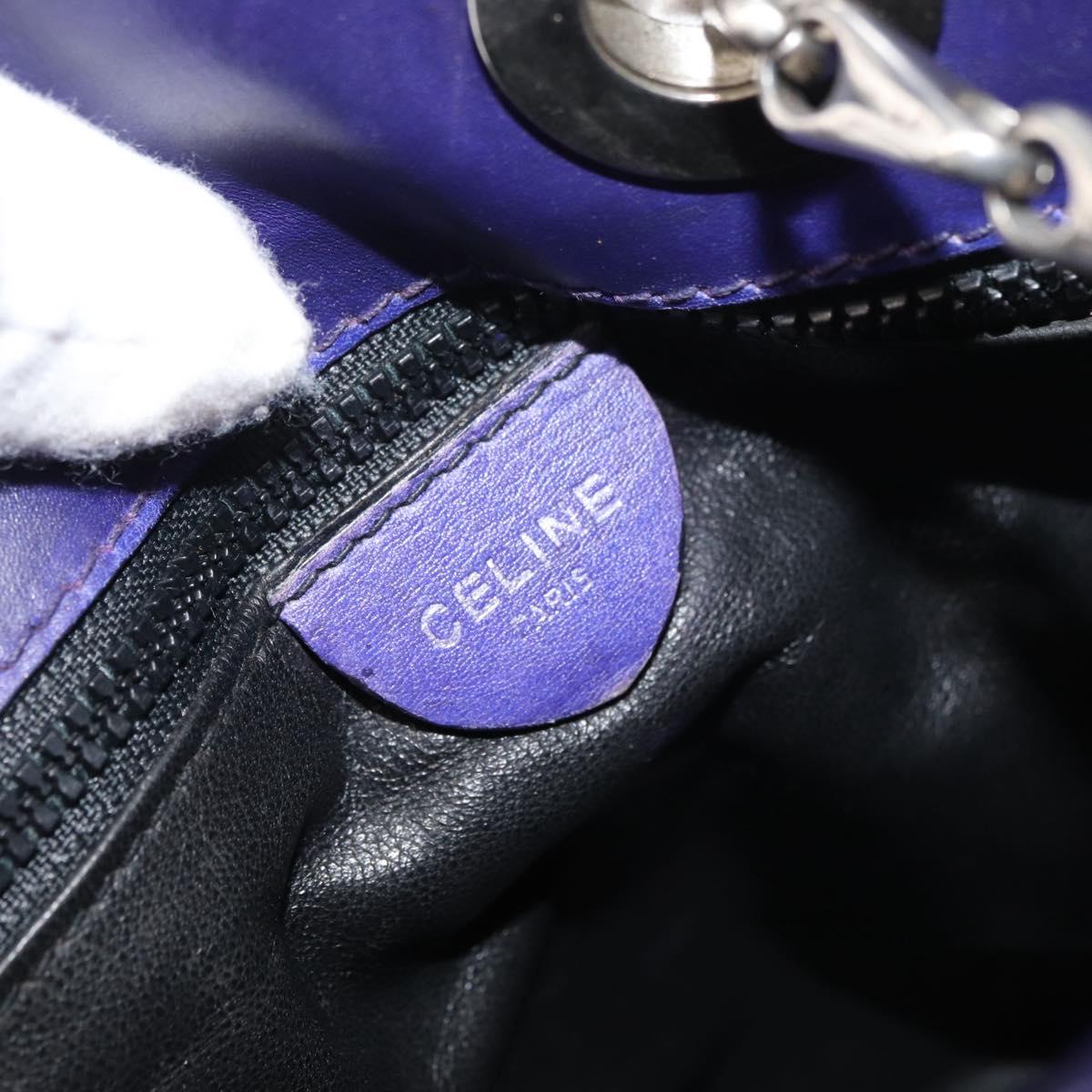 CELINE Chain Shoulder Bag Leather Blue Silver Auth 177125A