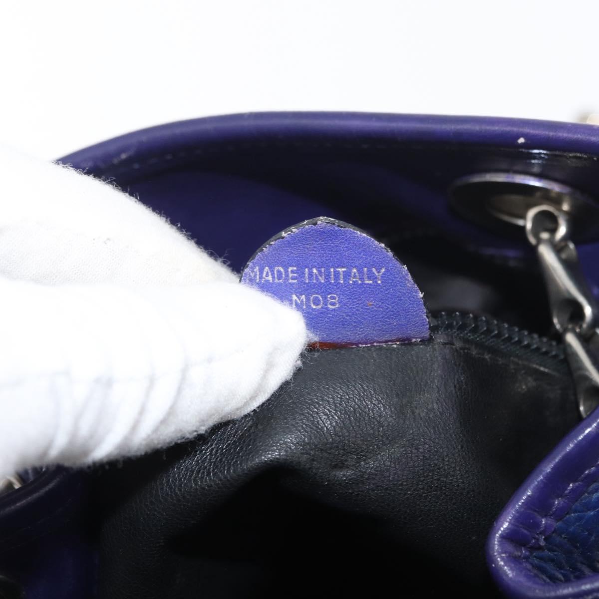 CELINE Chain Shoulder Bag Leather Blue Silver Auth 177125A