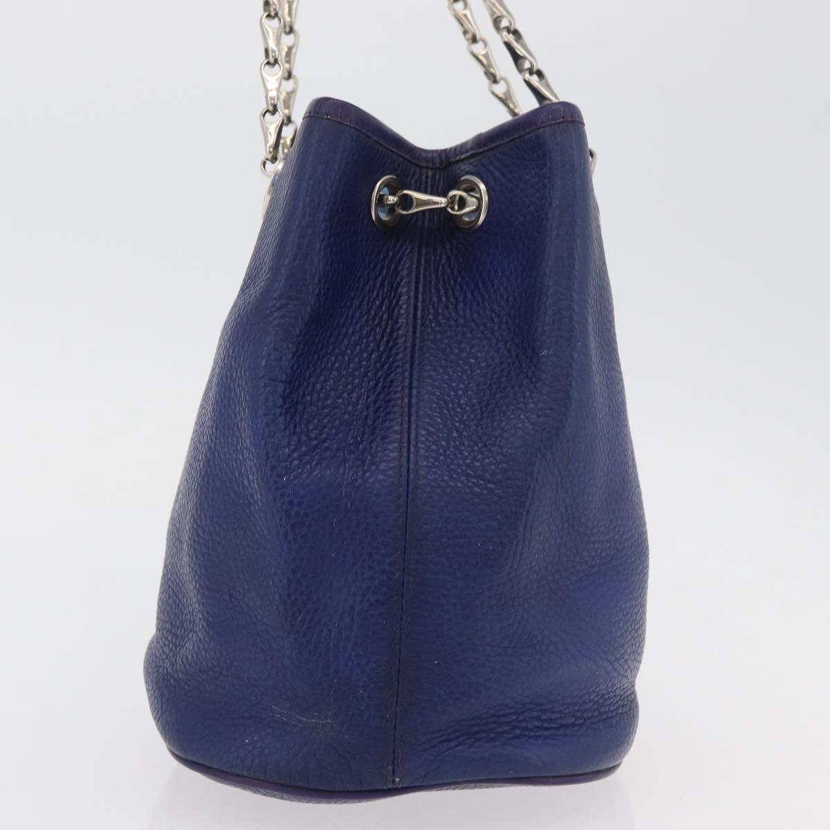 CELINE Chain Shoulder Bag Leather Blue Silver Auth 177125A
