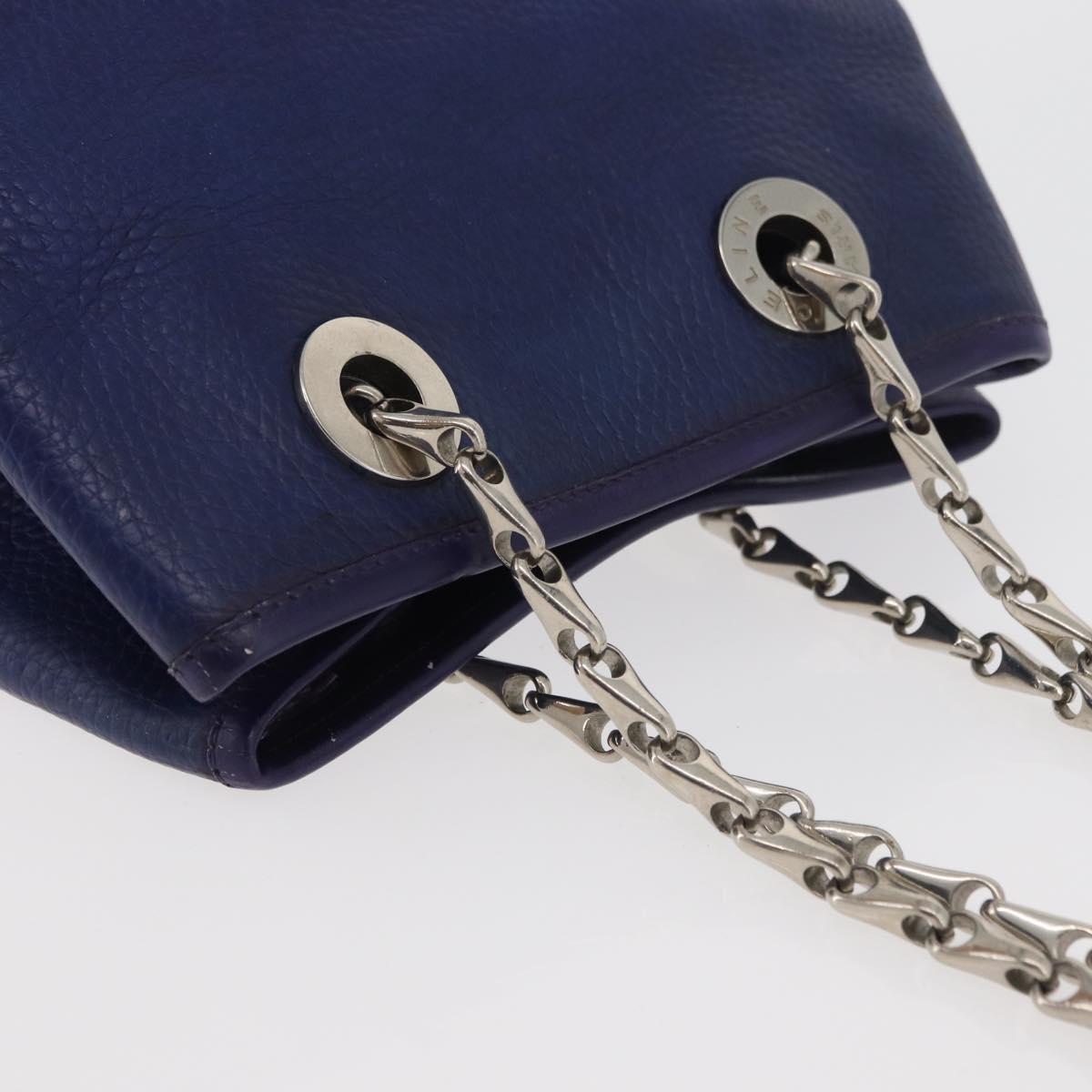 CELINE Chain Shoulder Bag Leather Blue Silver Auth 177125A