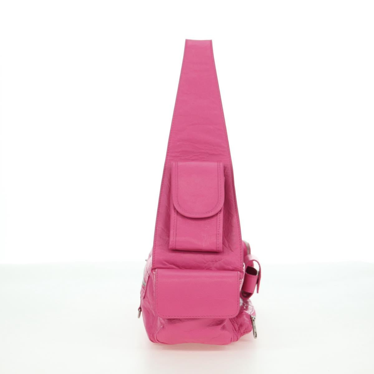 BALENCIAGA Super Busy Shoulder Bag Leather Pink Silver 762516 Auth 177134SM