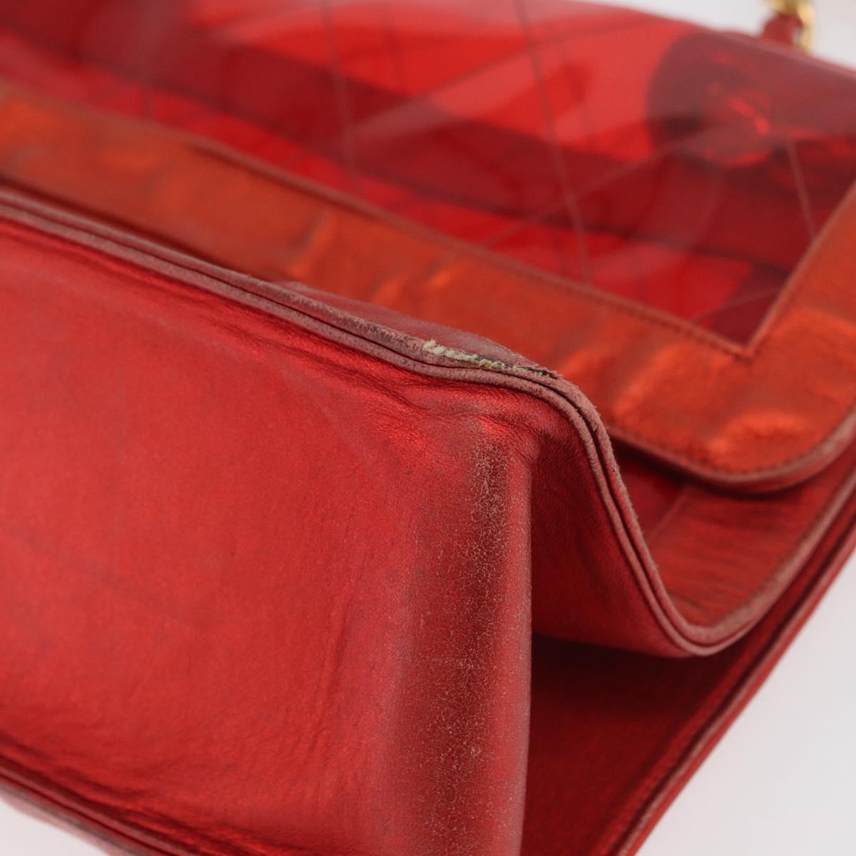 CHANEL Matelasse Chain Shoulder Bag Vinyl Red Gold CC Auth 177136A