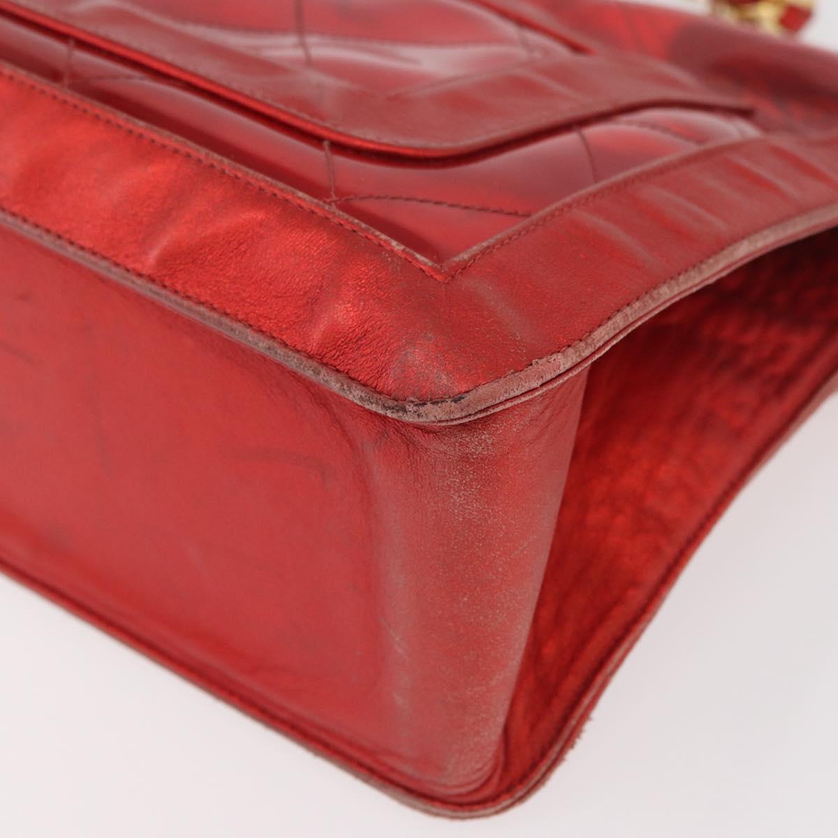 CHANEL Matelasse Chain Shoulder Bag Vinyl Red Gold CC Auth 177136A