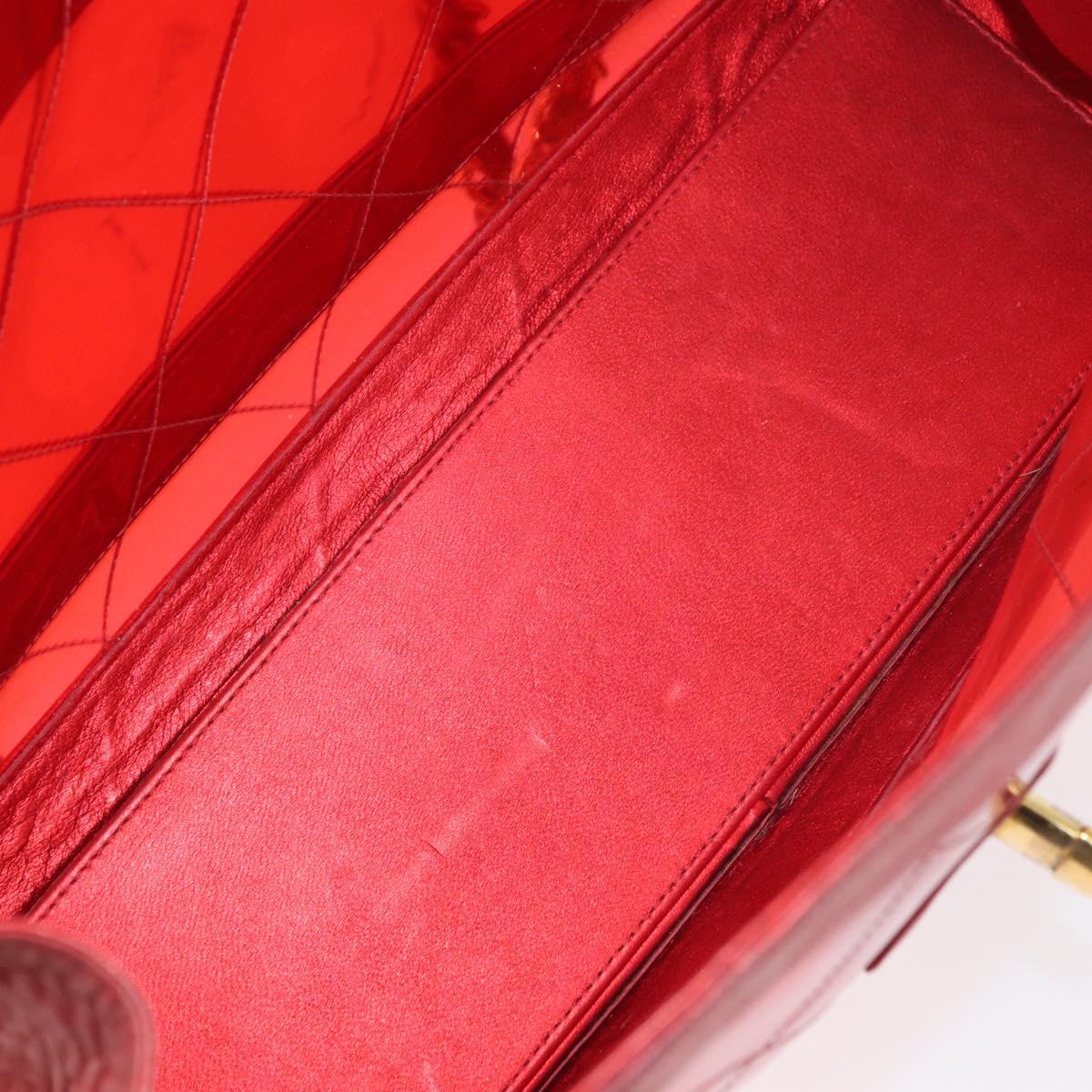 CHANEL Matelasse Chain Shoulder Bag Vinyl Red Gold CC Auth 177136A