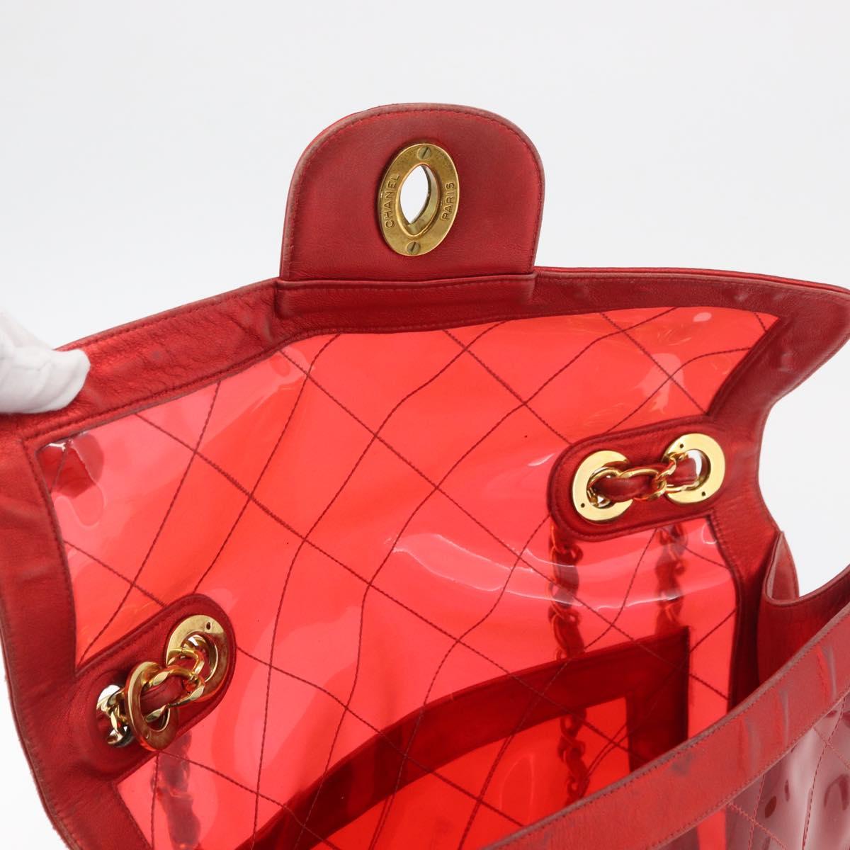 CHANEL Matelasse Chain Shoulder Bag Vinyl Red Gold CC Auth 177136A