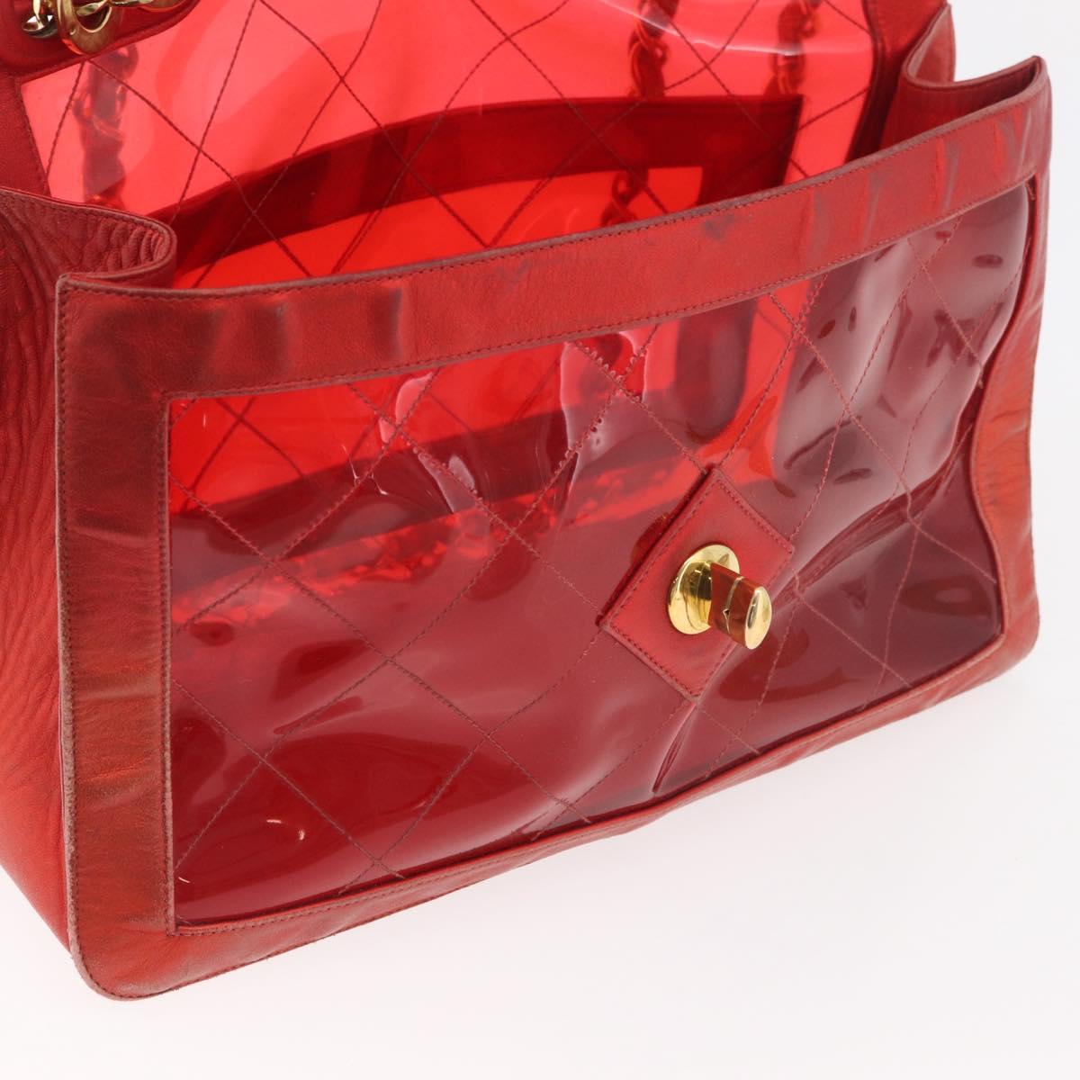 CHANEL Matelasse Chain Shoulder Bag Vinyl Red Gold CC Auth 177136A