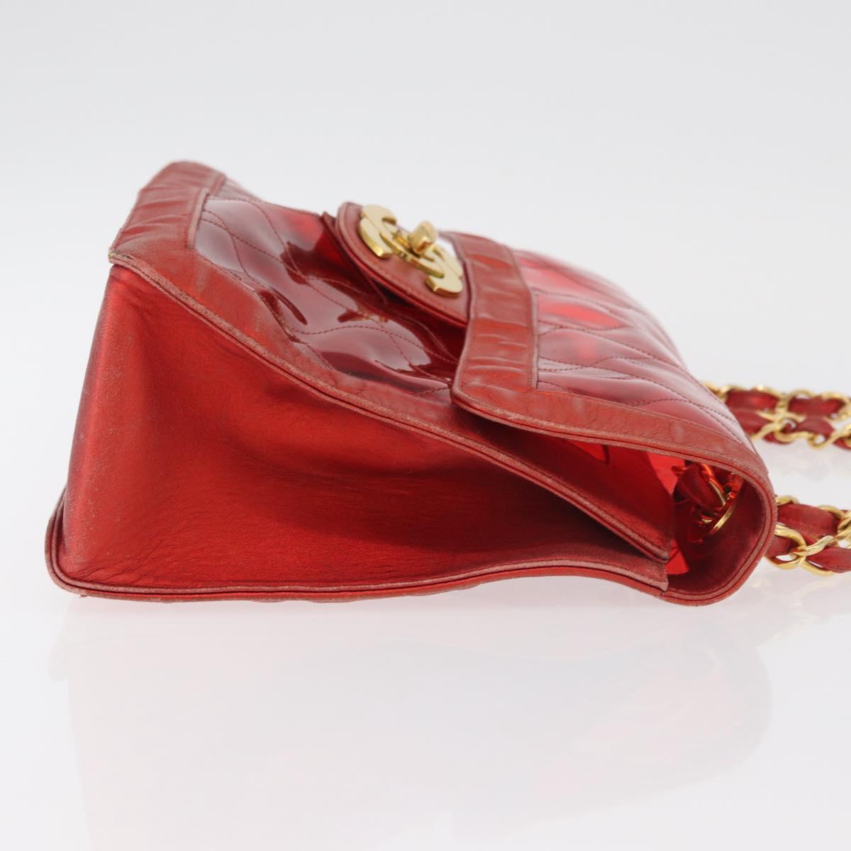 CHANEL Matelasse Chain Shoulder Bag Vinyl Red Gold CC Auth 177136A