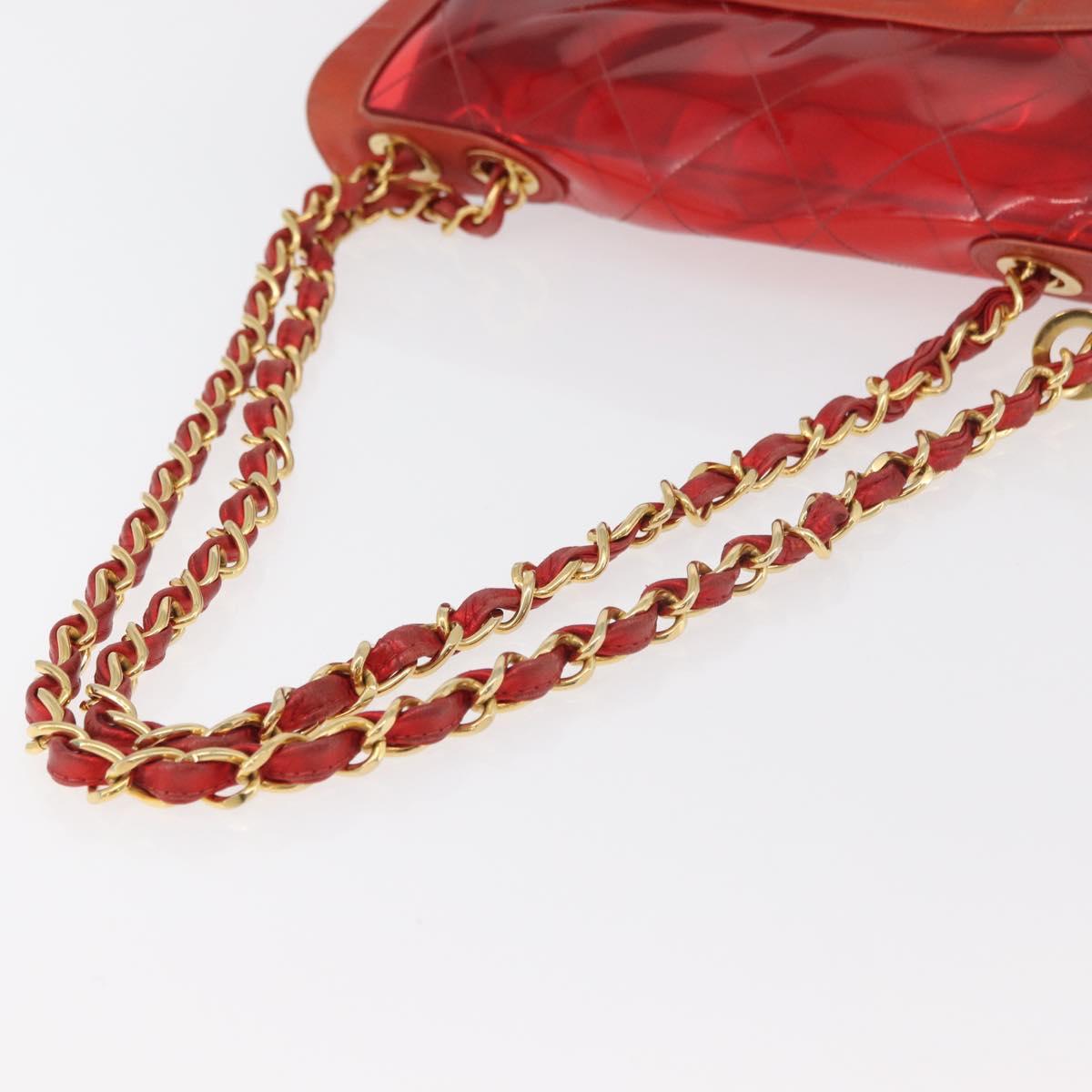 CHANEL Matelasse Chain Shoulder Bag Vinyl Red Gold CC Auth 177136A