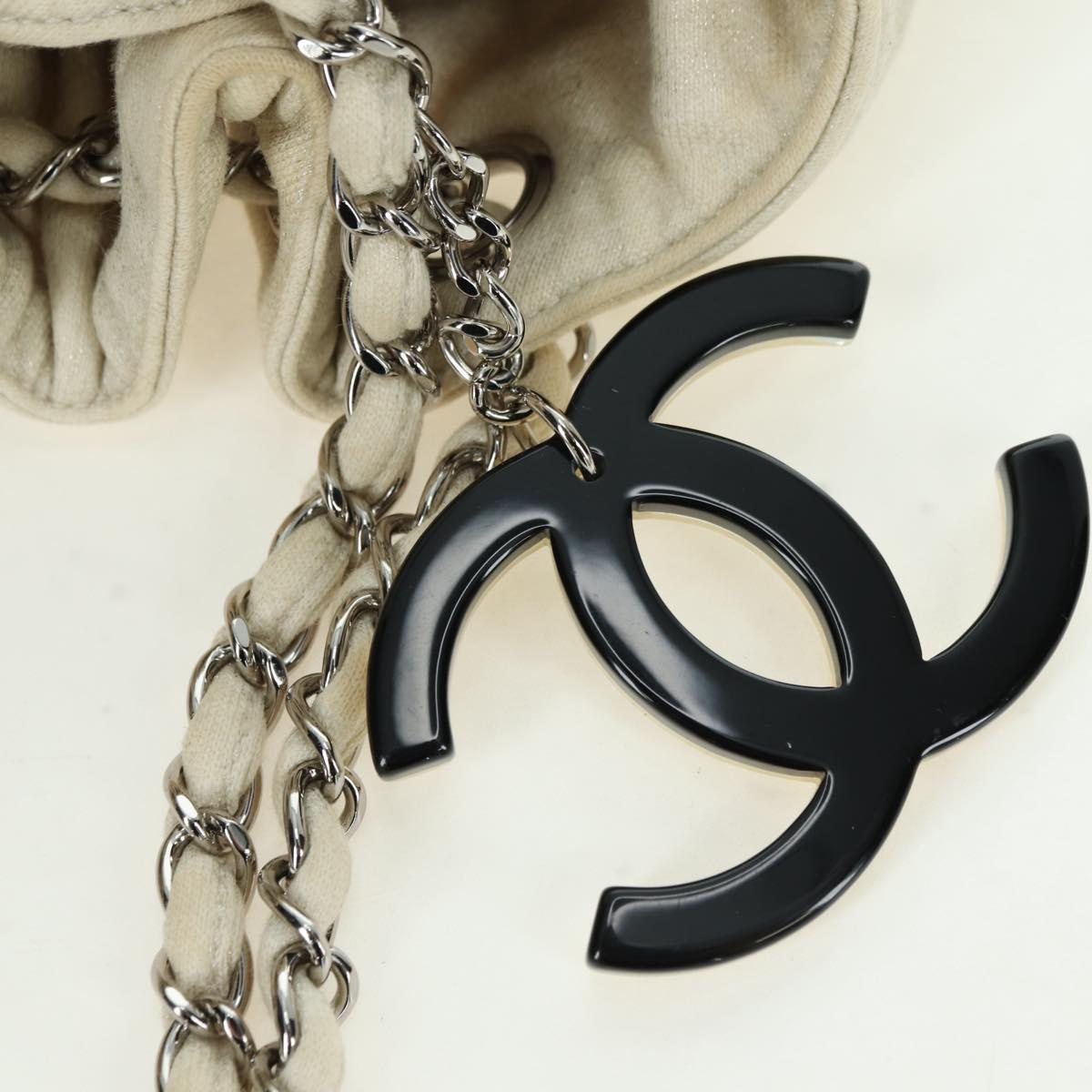 CHANEL Chain Melrose Cabas Shoulder Bag Canvas Beige Silver CC Auth 177138V