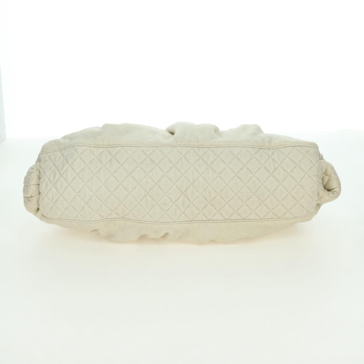 CHANEL Chain Melrose Cabas Shoulder Bag Canvas Beige Silver CC Auth 177138V