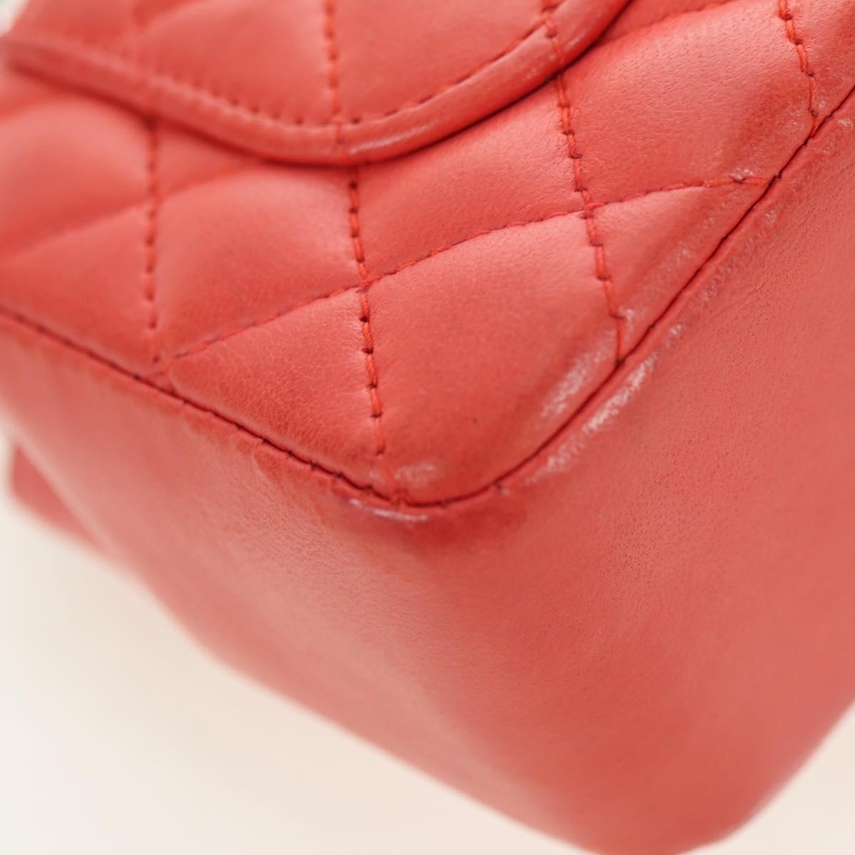 CHANEL Mini Matelasse 14 Chain Bag Lamb Skin Red Silver CC Auth 177139SAM