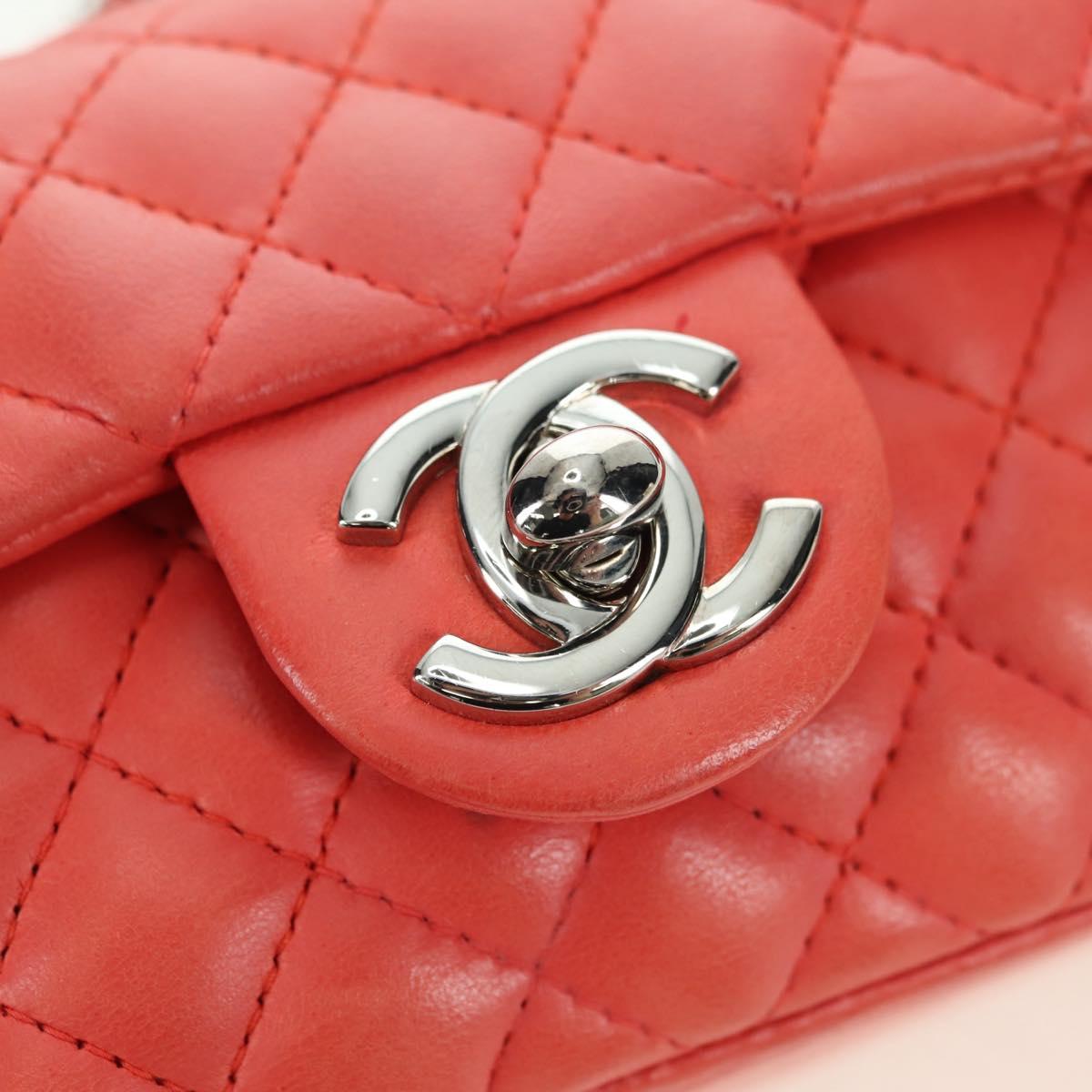 CHANEL Mini Matelasse 14 Chain Bag Lamb Skin Red Silver CC Auth 177139SAM