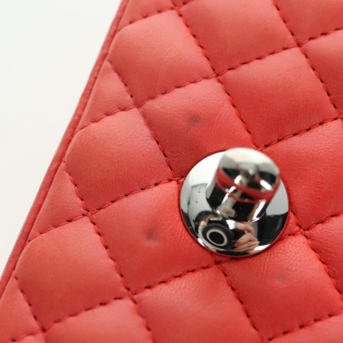 CHANEL Mini Matelasse 14 Chain Bag Lamb Skin Red Silver CC Auth 177139SAM