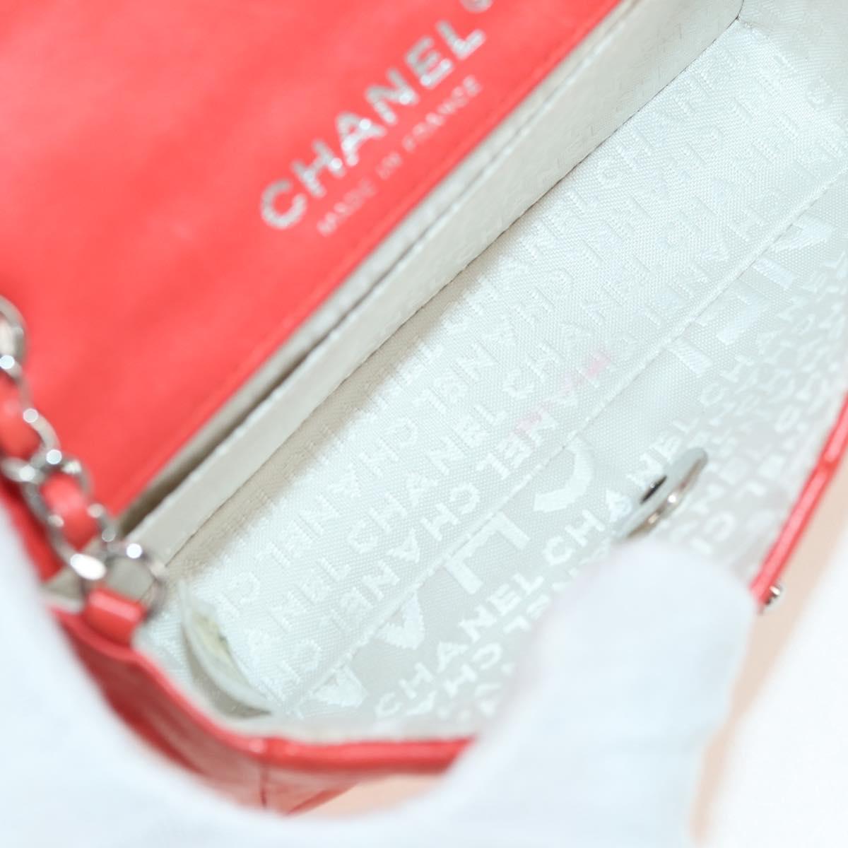 CHANEL Mini Matelasse 14 Chain Bag Lamb Skin Red Silver CC Auth 177139SAM