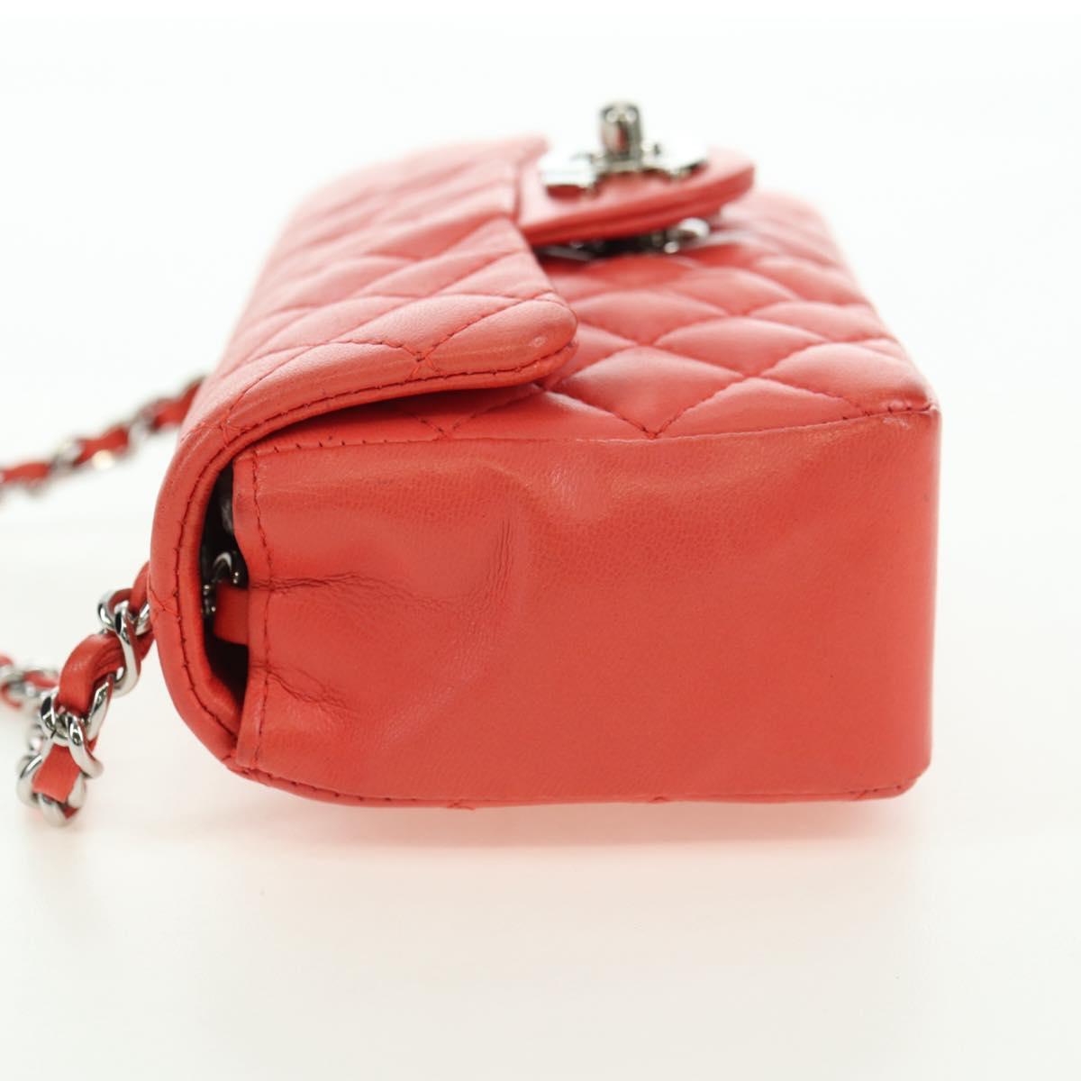 CHANEL Mini Matelasse 14 Chain Bag Lamb Skin Red Silver CC Auth 177139SAM