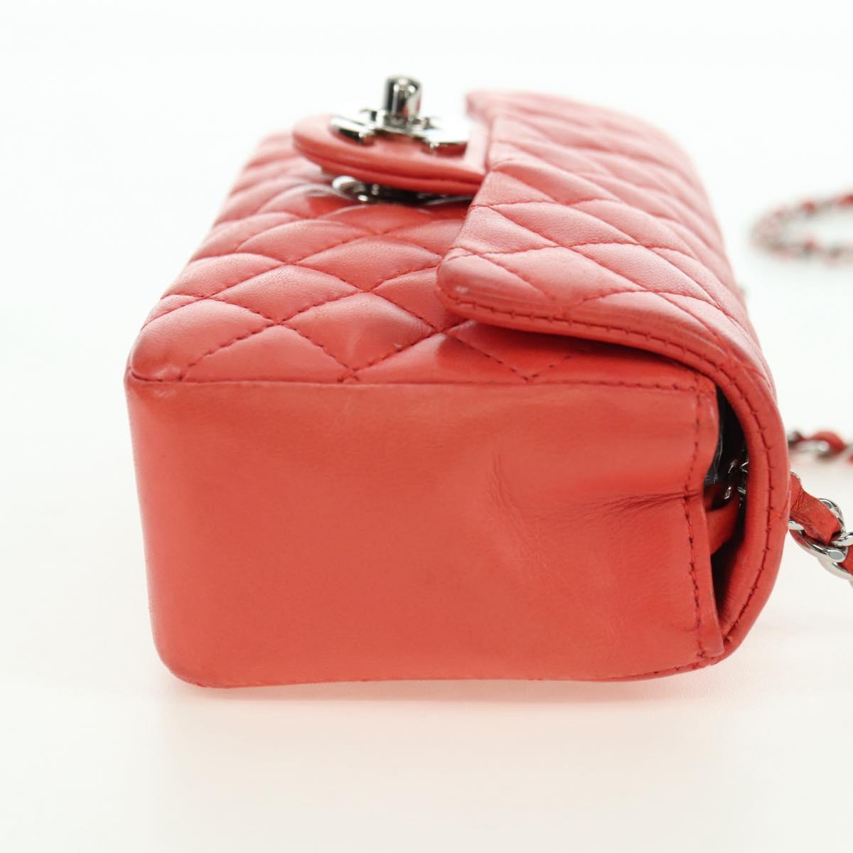CHANEL Mini Matelasse 14 Chain Bag Lamb Skin Red Silver CC Auth 177139SAM