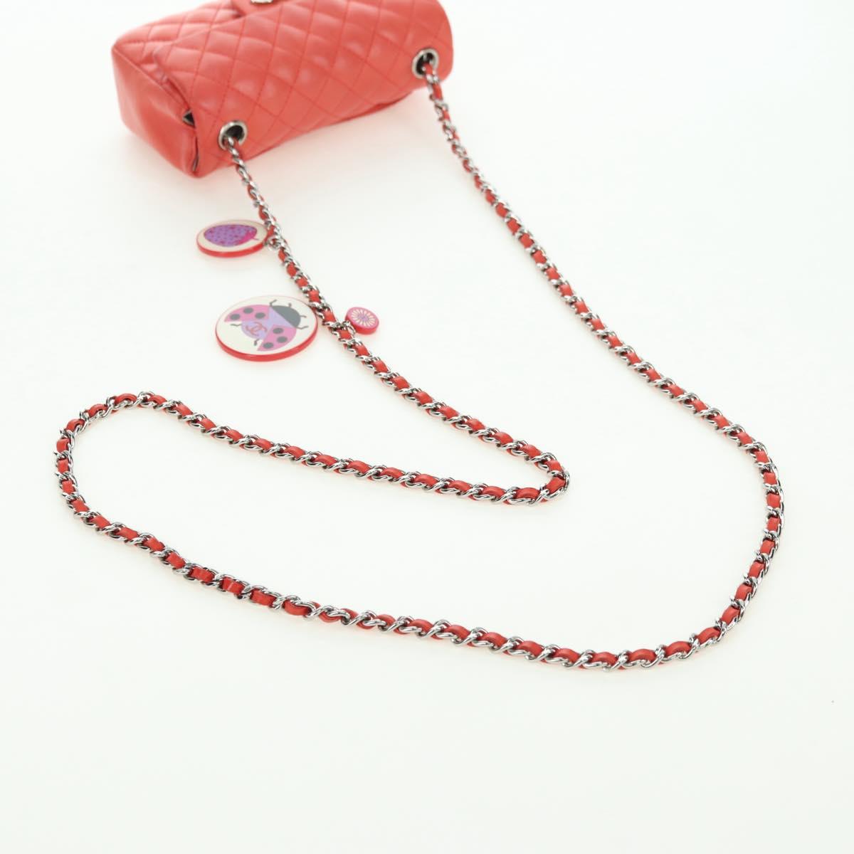 CHANEL Mini Matelasse 14 Chain Bag Lamb Skin Red Silver CC Auth 177139SAM
